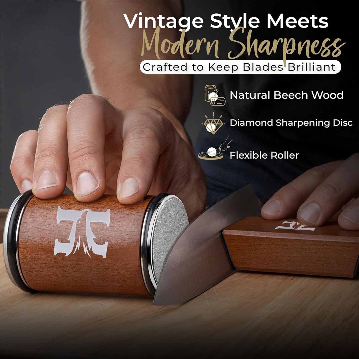 High Carbon Stainless Steel Rolling Knife Sharpener with 400, 1000 & 3000 Replacement Discs - Blunt Knife Sharpening Kit with 15 and 20 Degree Sharpening for Kitchen & Chef's Knives