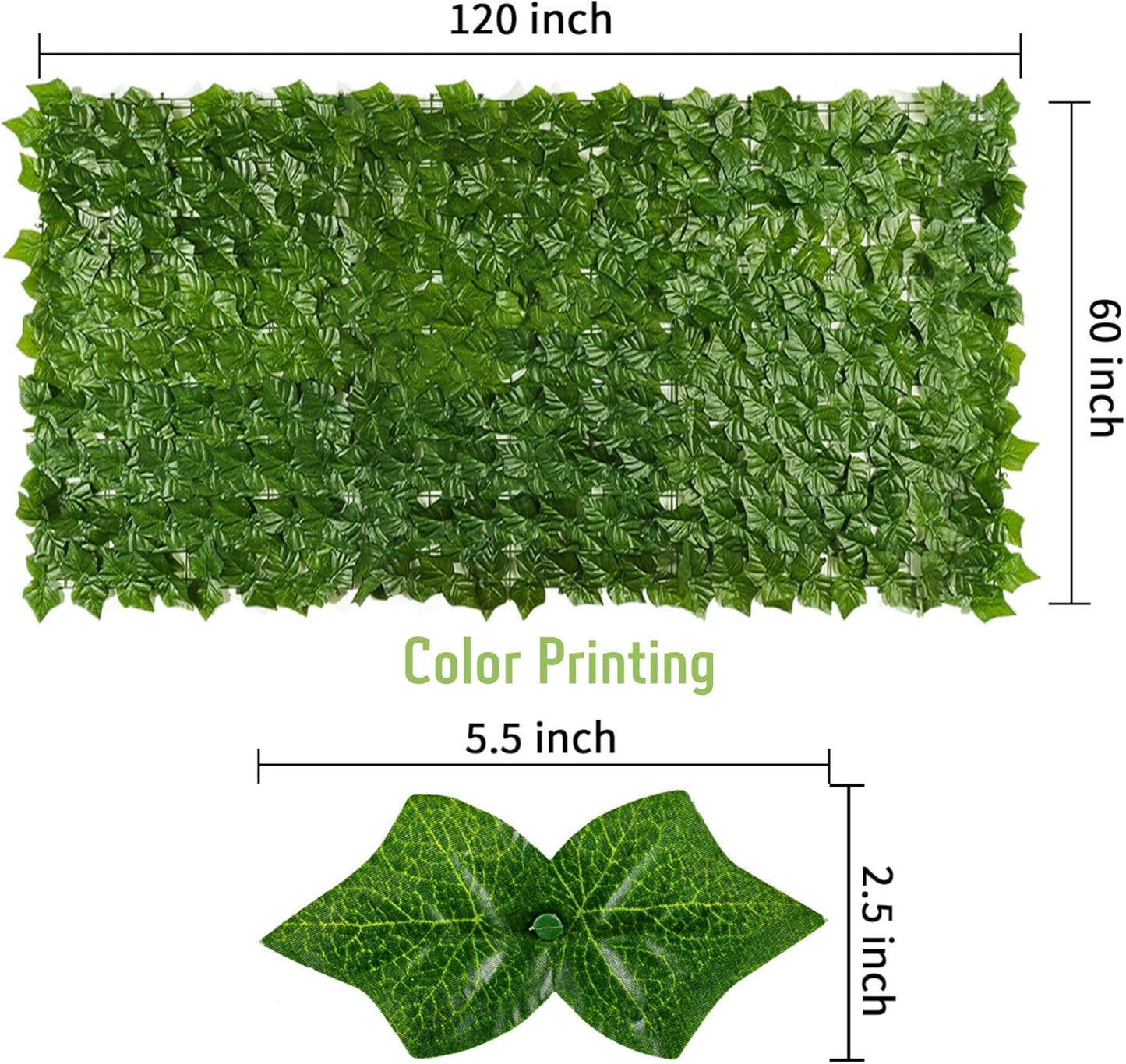 Jinwu Artificial Ivy Privacy Fence Screen (2 Rolls, Total 59x118 inch), Expandable Faux Privacy Fence with 80 pcs Zip Ties, Decoration for Outdoor Garden, Printed Sweet Potato Leaf