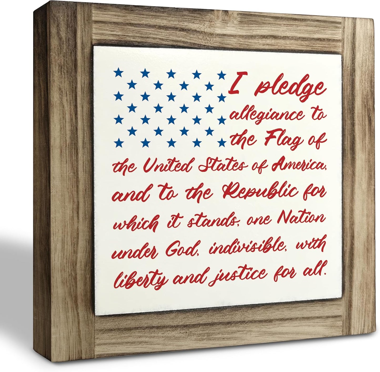 Patriotic Wood Plaque Sign, I Pledge Allegiance to the Flag of United States of America, Box Wood Plaques Desk Décor, American Flag Wooden Sign, 4th of July Woods Decoration, Independence Day Decor