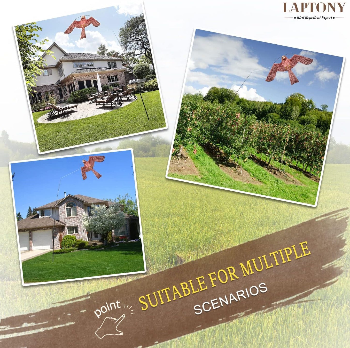 Bird Hawk Flying Kite with Pole Crops Farm Protector Bird Scarer Flying Kite with 4m Pole-Style A