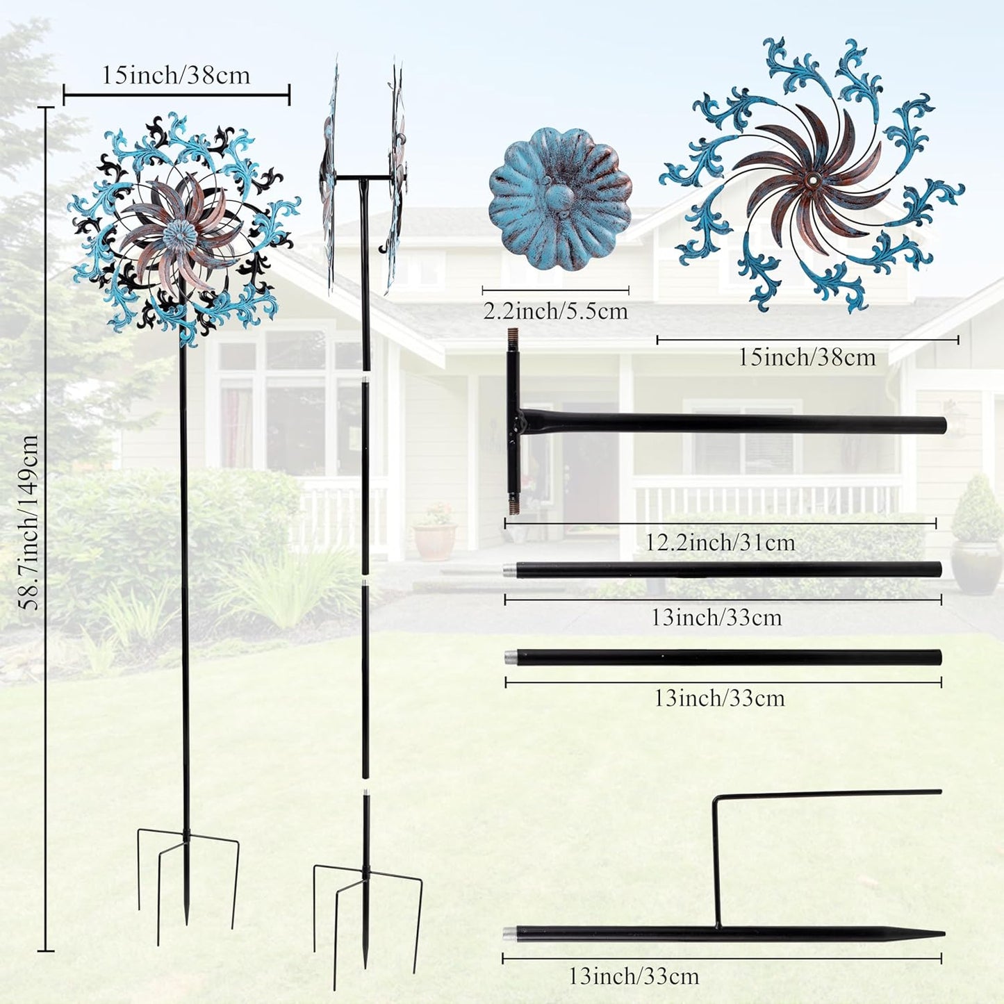 Wind Spinner Outdoor,Large Kinetic Wind Sculptures& Spinner 360 Degrees Wind Spinner Metal Windmill Spinner 58.7 Inch for Patio,Lawn & Garden