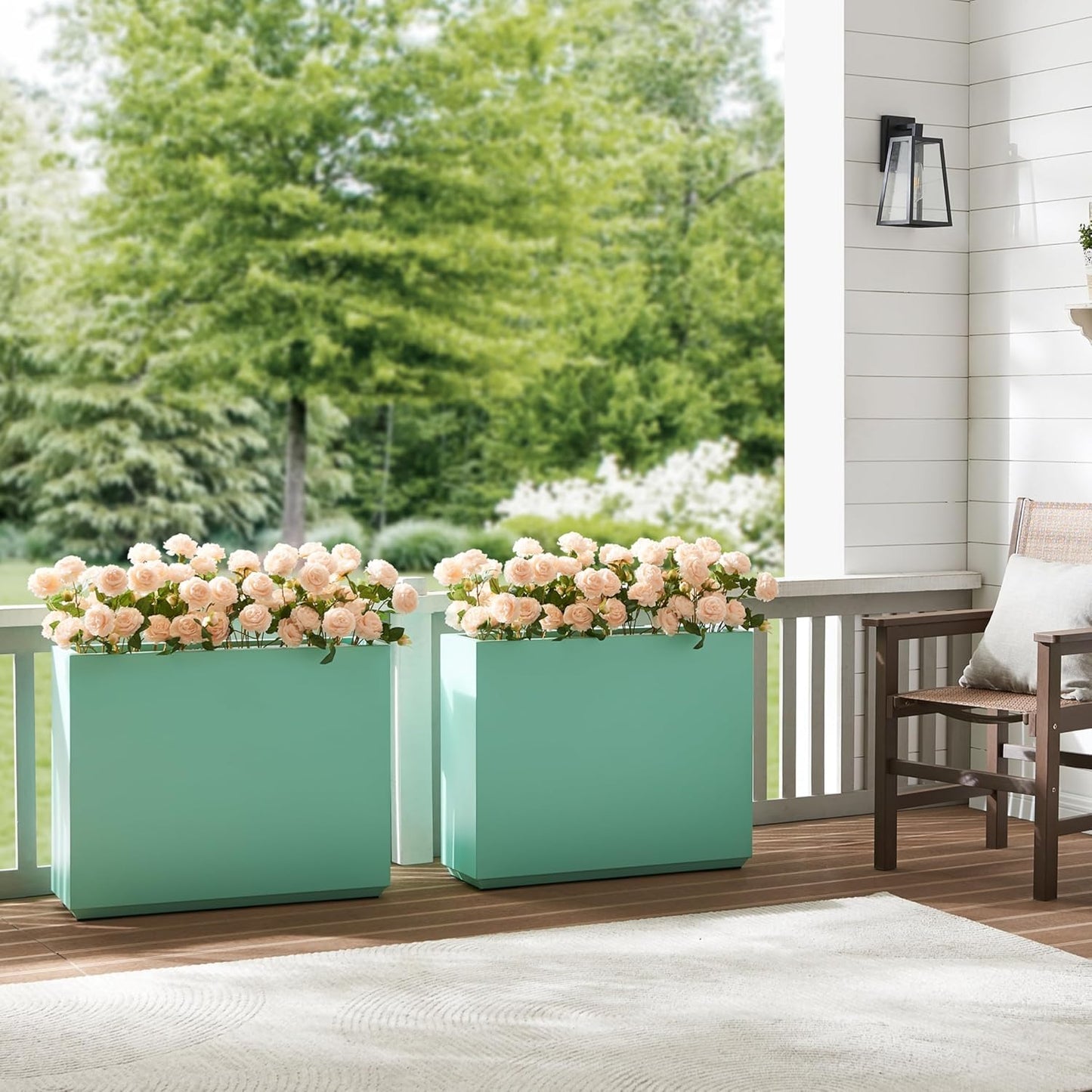 Metallic Heavy Outdoor Planter Box, Span Planter, Long and Tall Divider Planter, 30Lx10Wx24H, Aqua Blue, No Assembly 30.8 Pounds