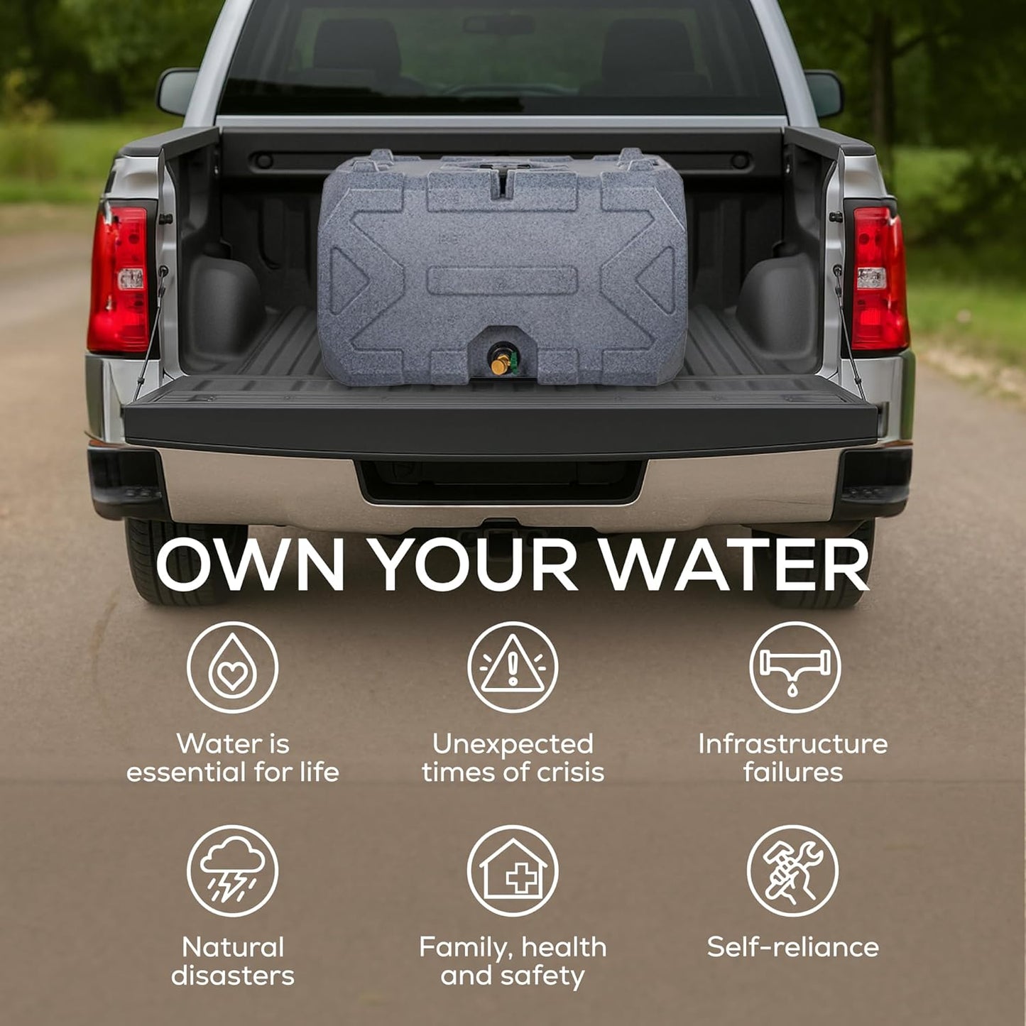 Exodus 35 Gallon Water Storage Tank by Rockwell Products | Emergency Water Storage Container | Stackable, BPA Free, Made in The USA (Granite)