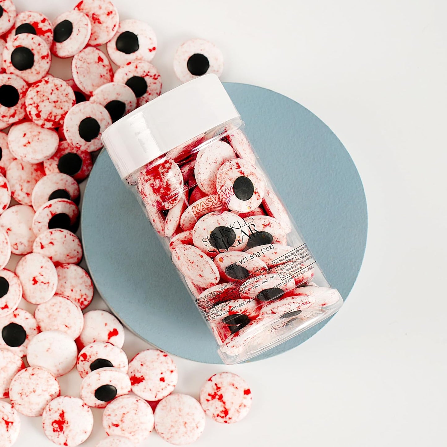 Kasvan Candy Eyeballs - Edible Bloody Red Eyes 85g/3 Oz, Halloween Sprinkles, Baking Cake Decorations, Ice Cream Toppings and Cookie Decorating, Wedding Party Chirstmas Supplies