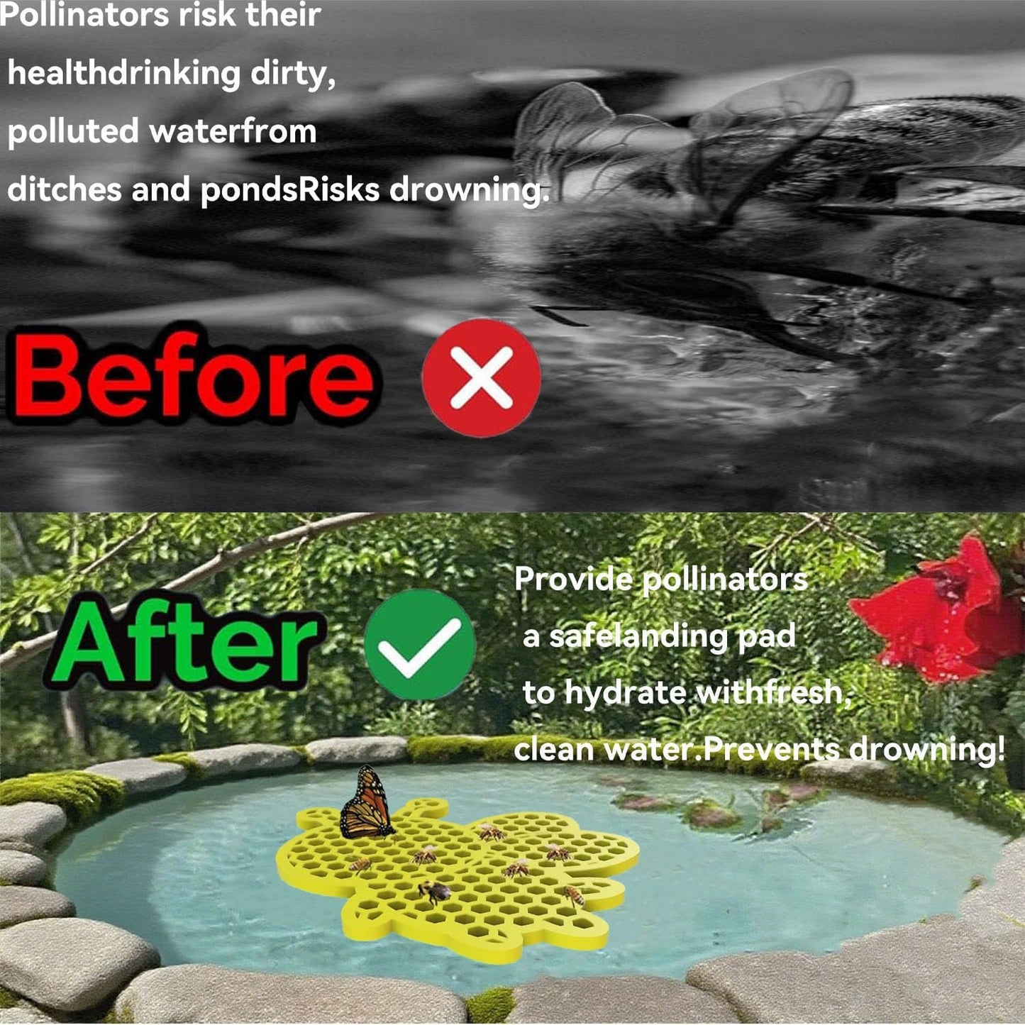 4 Pack Floating Bee Watering Station for Garden, Butterfly Feeder Bee Waterer Wildlife Baths Pollinator, Outdoor Pool & Garden Decor(Yellow Bee)