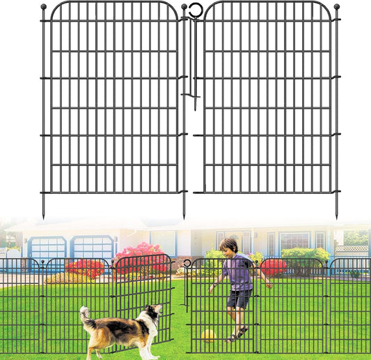 10 Panels Decorative Outdoor Garden Fence with Gate, 40 in(H) X 23.6 ft(L) Rustproof Metal Wire Panel Border for Yard, No Dig Temporary Tall Fence with Ground Stakes, Animal Barrier for Dog