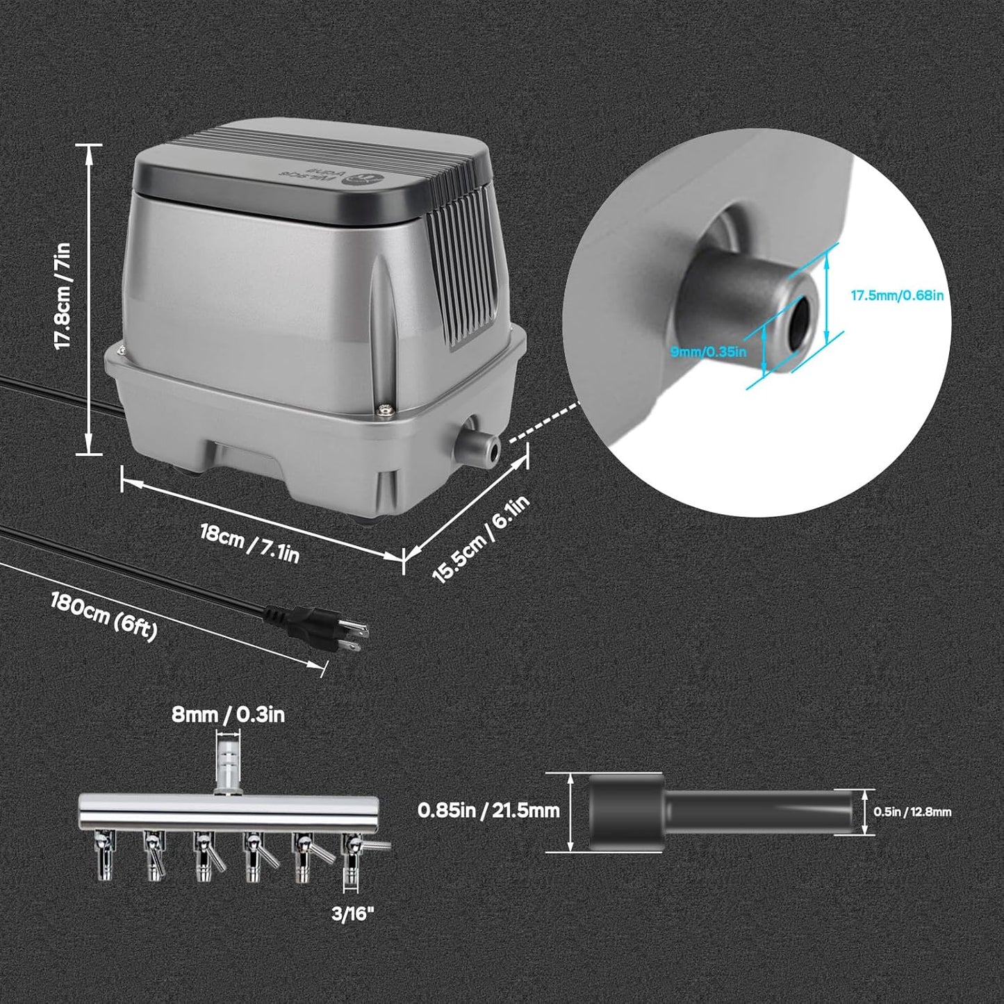 AquaMiracle Linear Air Pump, 635/950/1600/4000GPH Pond Bubbler Septic Air Pump, Energy-Efficient Pond Aerator for Outdoor Ponds, Aquariums, Hydroponics, Waste Treatment