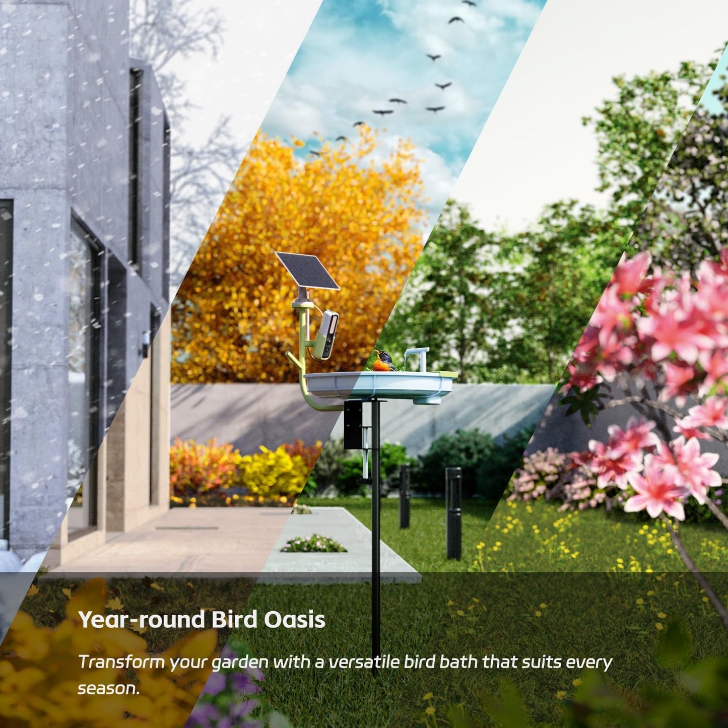 RELI Birddy Original Smart Bird Bath with Camera Solar Powered, Automatic Flowing Birdbath with Birds Watching Camera, AI Identify, Live View, Instant Notify, Ideal Gift for Bird Lovers