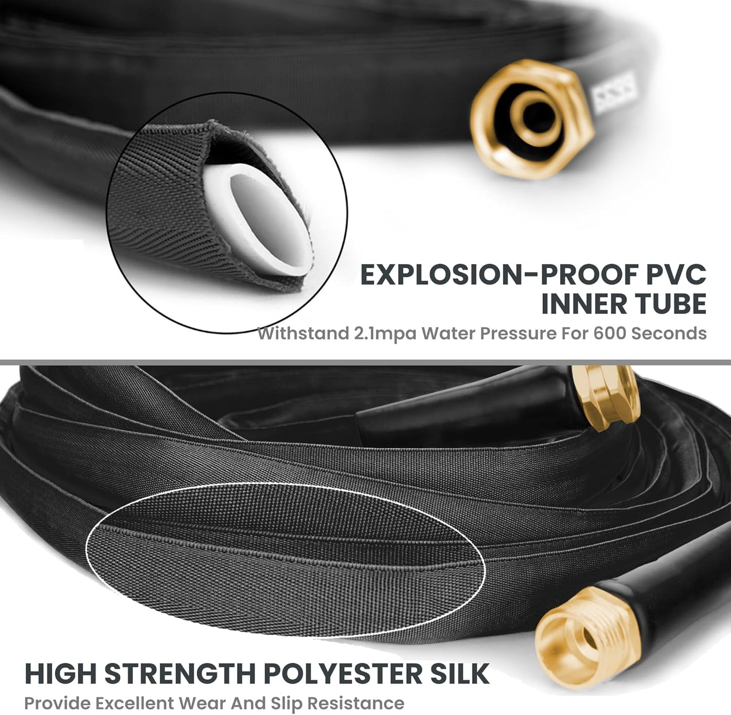 Giraffe Tools Garden Hose 50FT Lightweight Lay Flat Water Hose Kink Free Flexible Hose with 9 Spray Function Nozzle（Black）