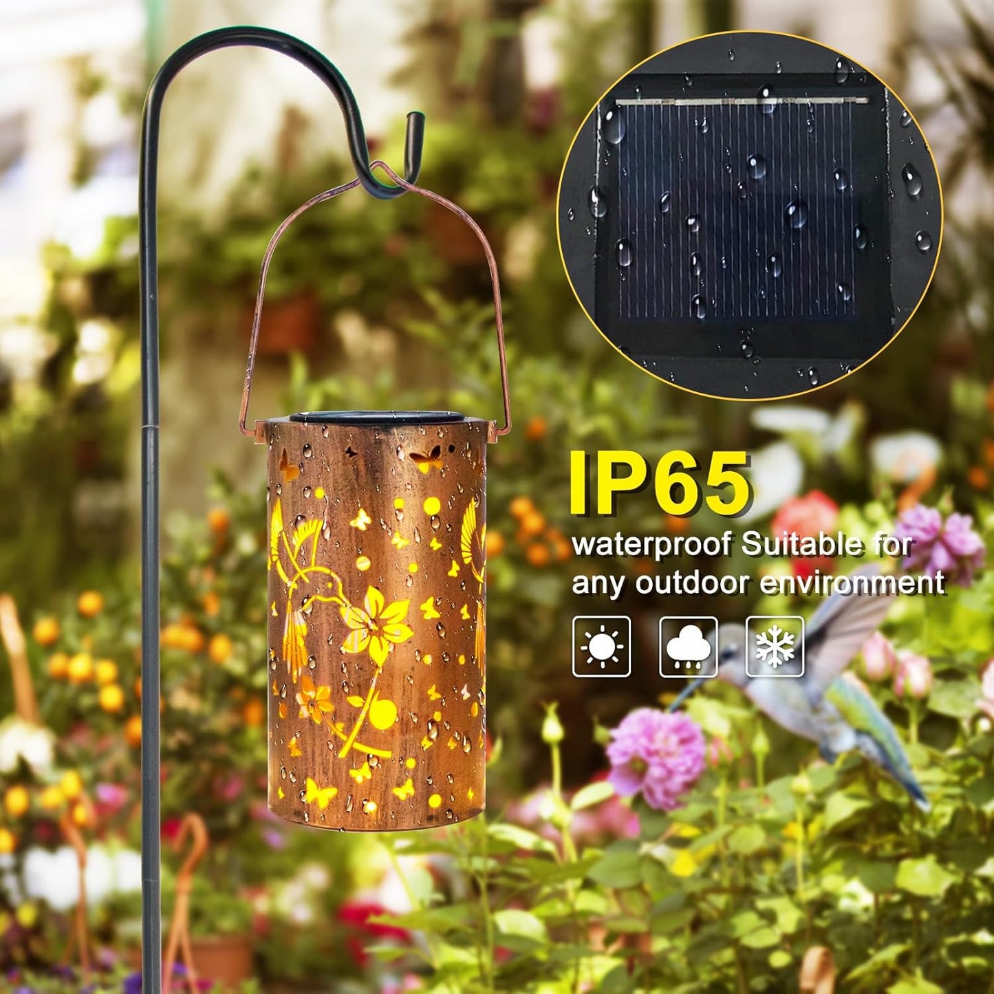4 Pack Solar Lanterns Outdoor Waterproof Hummingbirds Birthday Gifts for Women Mom Grandma Garden Decor Metal Hanging LED Decorative Light for Patio Yard Lawn Backyard Front Porch Gardening Gifts