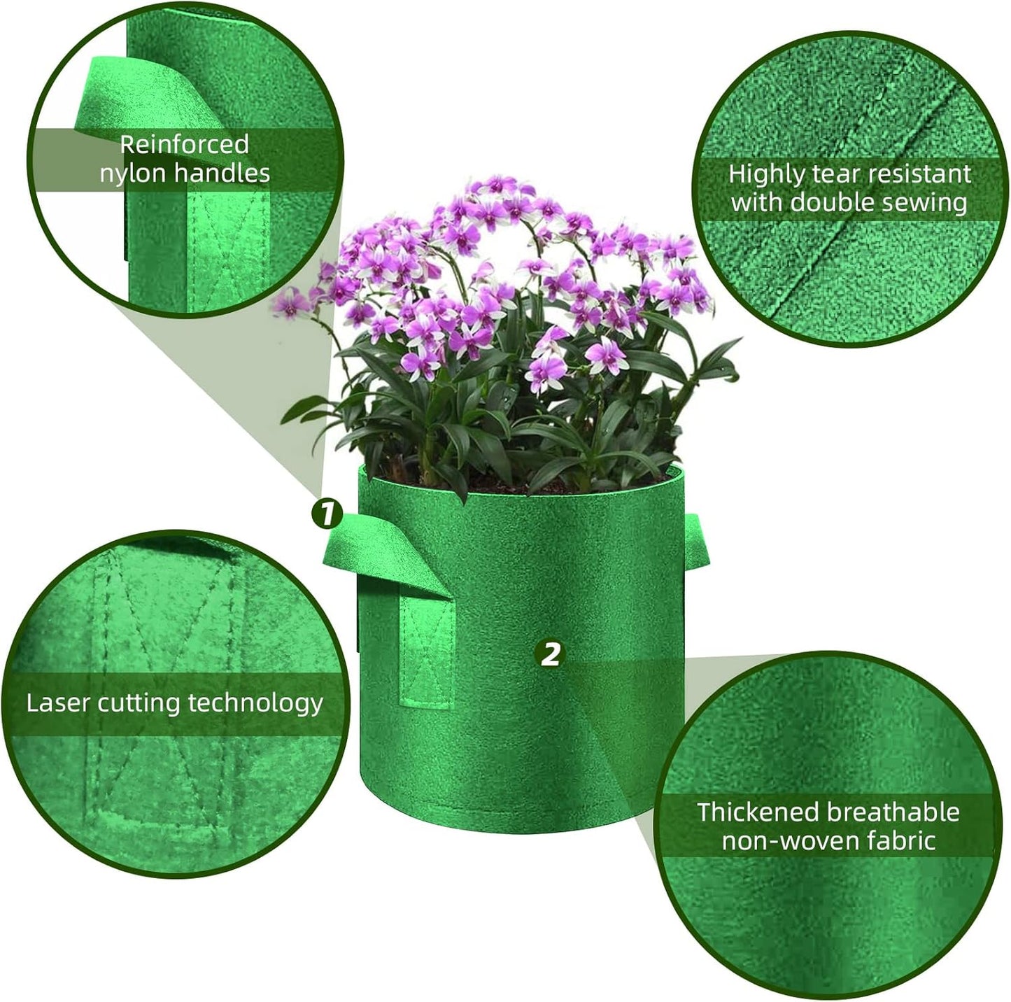 12-Pack 10 Gallon Plant Grow Bags, Thickened Nonwoven Fabric Pots with Handles, Vegetable Planter Bags Containers, Cloth Planters for Garden Vegetable/Flower/Plant/Fruits Outdoor (Green)