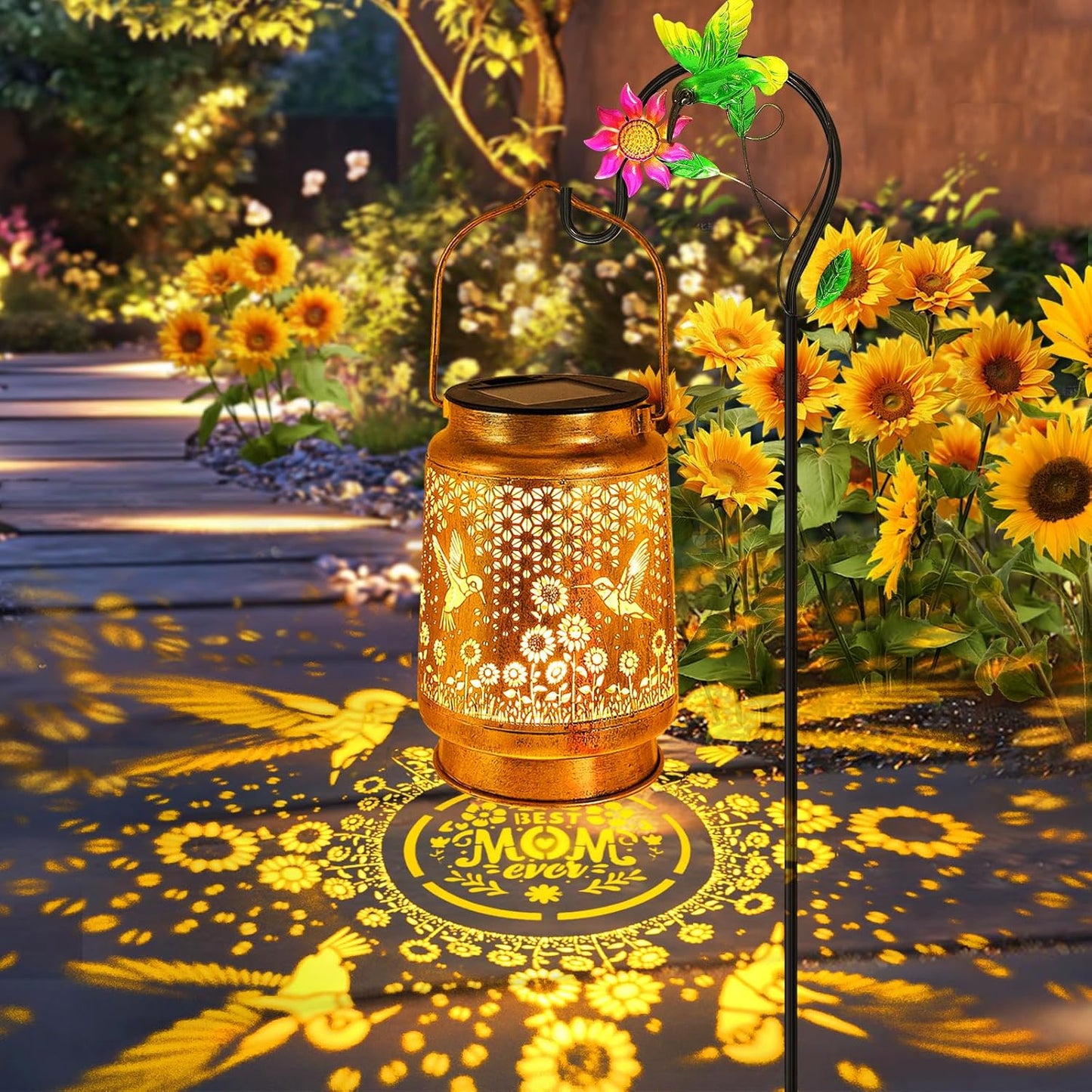 Hummingbird Solar Lanterns Outdoor Garden Decor, Birthday Gifts for Women Mom Grandma Hanging Metal Solar Lights Waterproof LED Decoration with Shepherd Hook Outside for Garden Yard Porch Lawn Patio