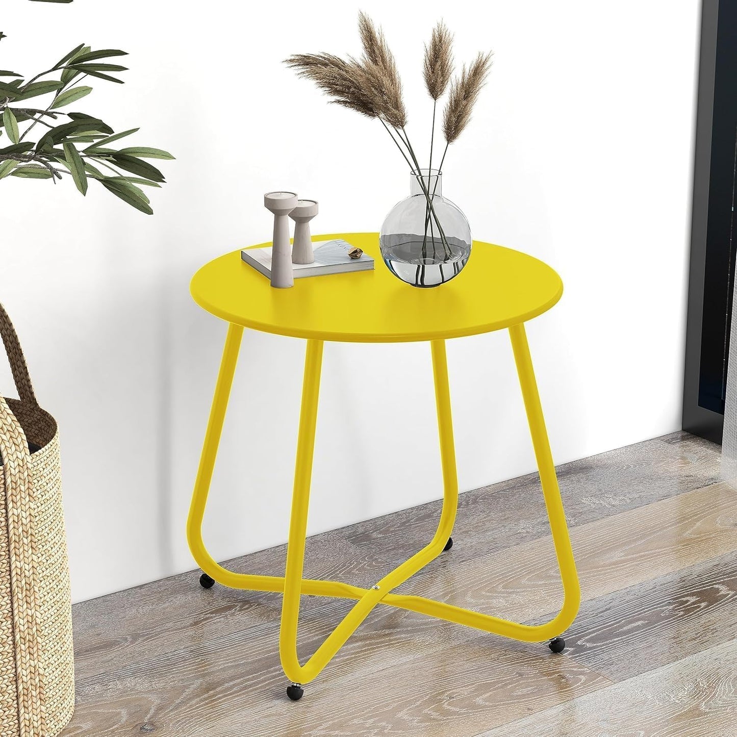 Lemon Yellow Patio Side Table, 18" Weatherproof Steel Outdoor Indoor Side Table for Garden, Balcony, Pool & Tailgate, Rust-Resistant Lightweight Portable Patio End Table