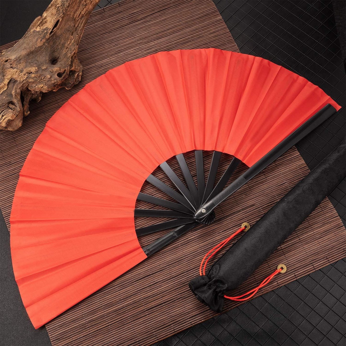 Maitys 2 Packs Large Clap Fans for Line Dancing Large Chinese Folding Hand Fans for Men and Women, Festival, Tai Ji, Kungfu, Martial Art, Gifts (Red)