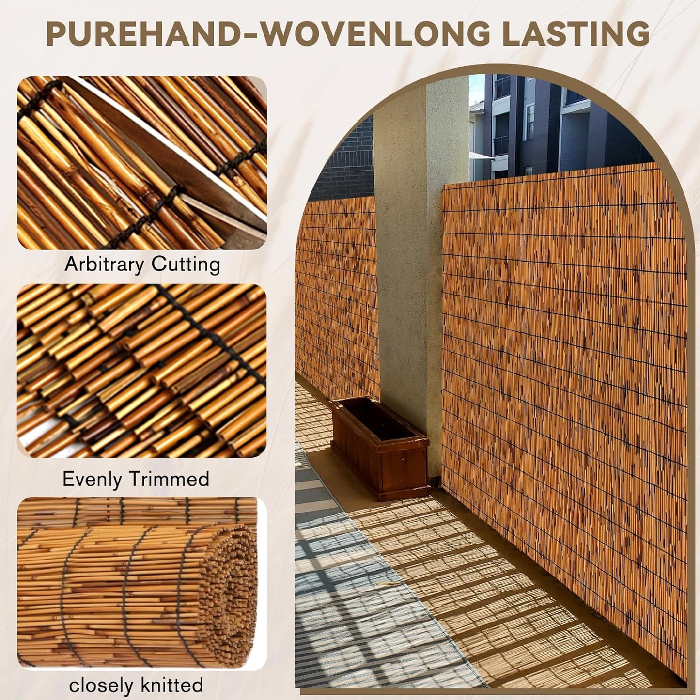 Bamboo Reed Fencing, Light Russet Bamboo Fence Rolls 4 Feet High, Decorative Reed Screen Privacy Curtains for Patio Balcony Garden Backyard Outdoor, 4 x 10 FT