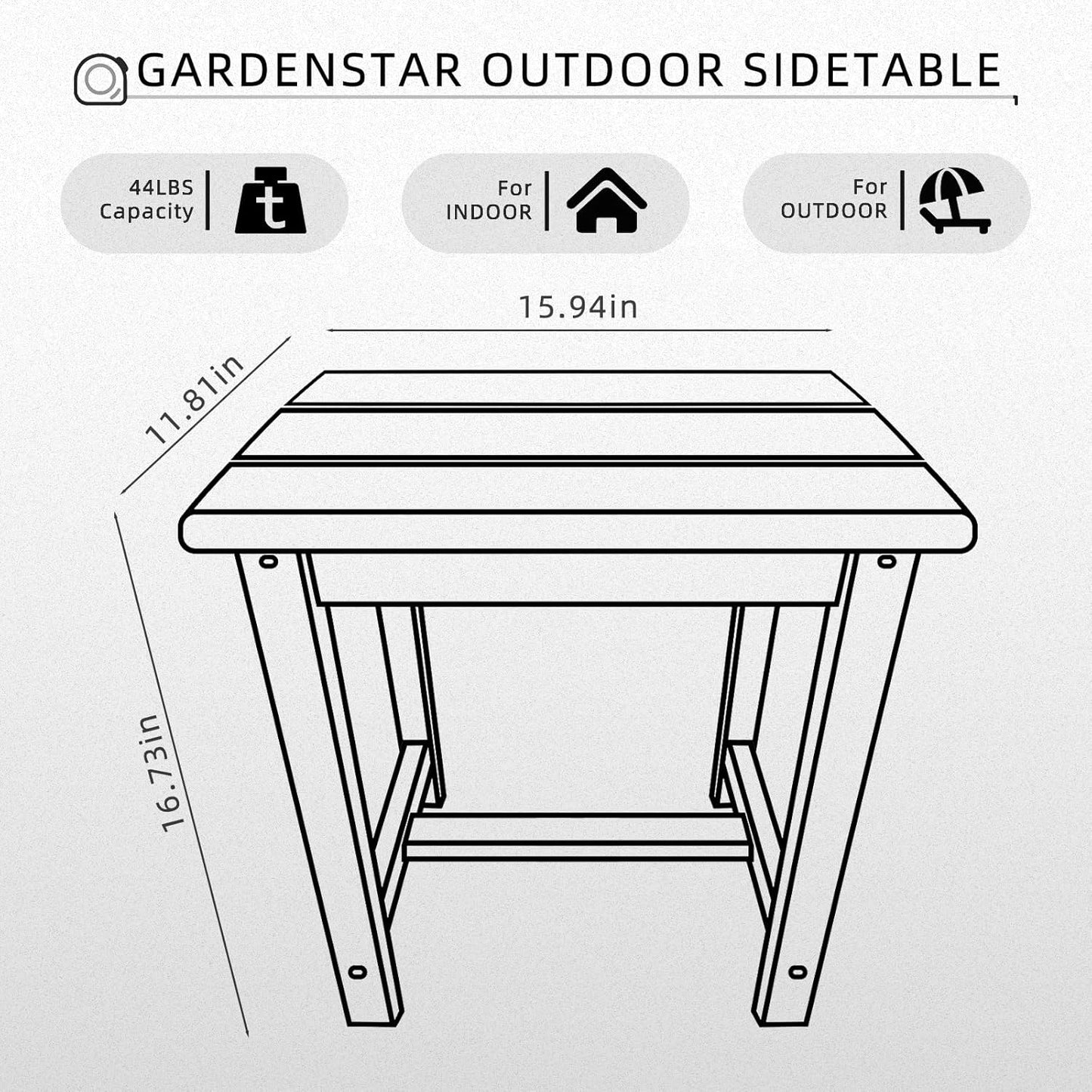 Adirondack Square Side Table,one-Tier Outdoor end Table, Patio Side Table for Pool,Porch,Backyard,Relaxing Companion (Grey)