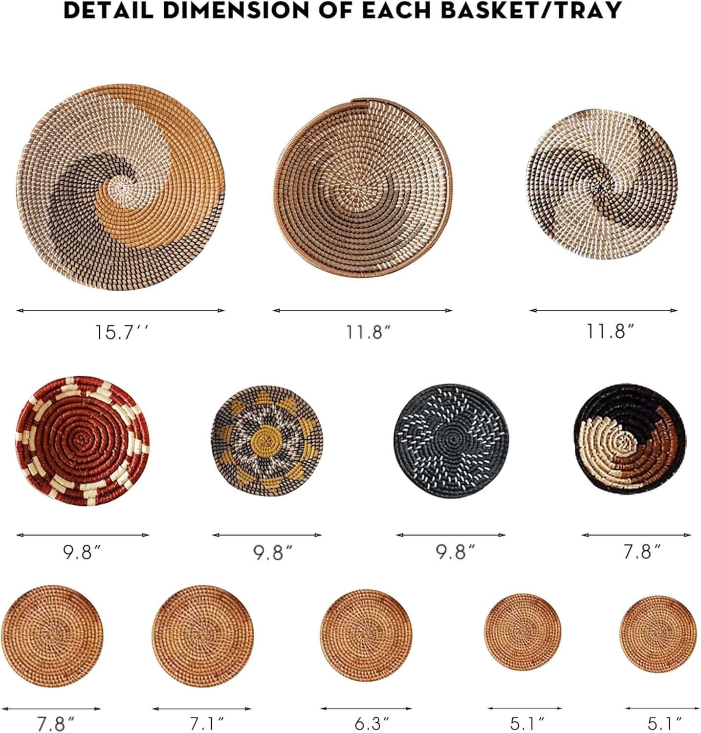 Wall Basket Decor, Boho Wall Hangings, Decorative Baskets for Home, Boho Basket Wall Decor Set, Hanging Basket Wall, Woven Basket Set