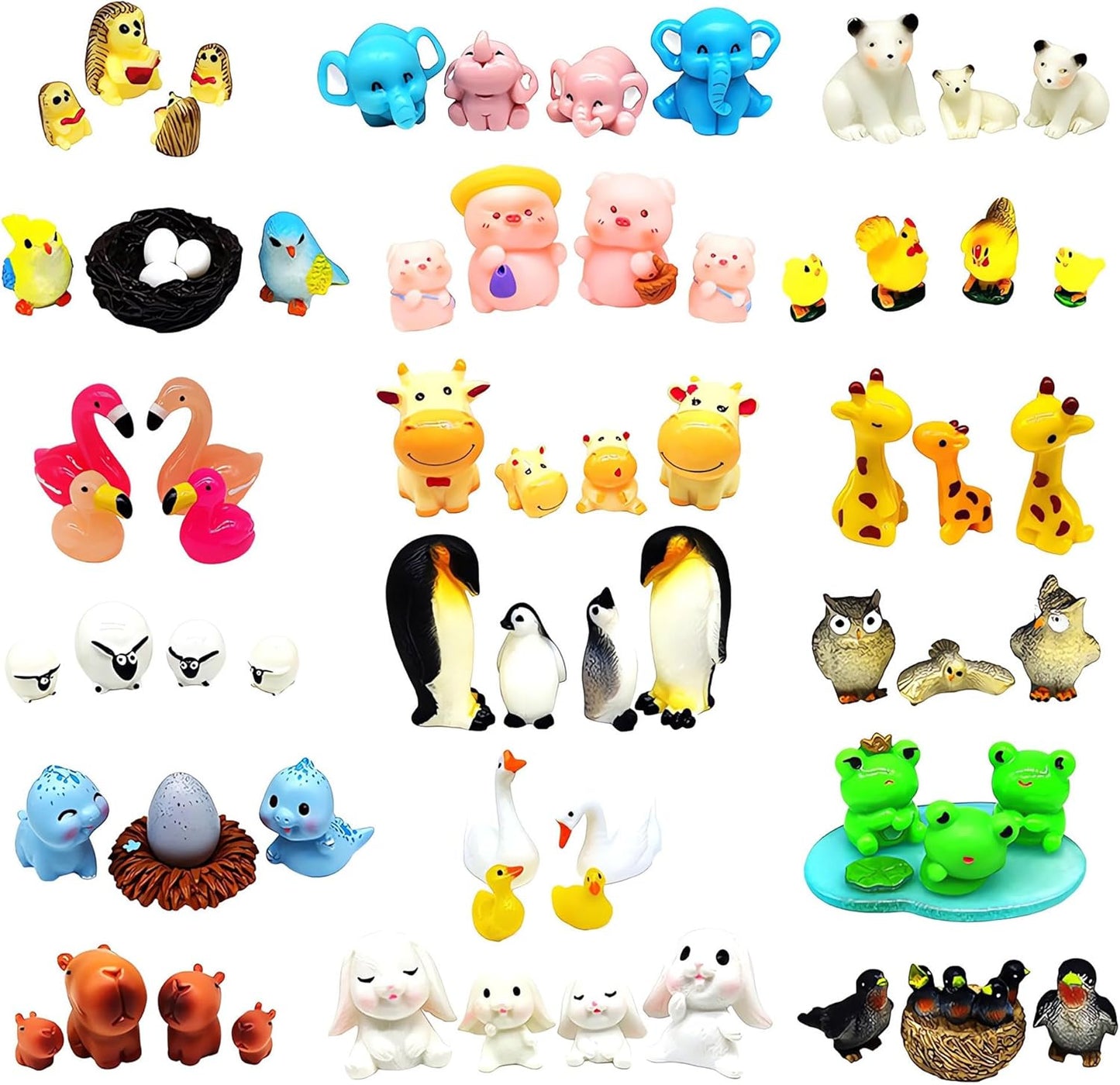 18 Mini Resin Animals Family Figures, 70 Pcs Tiny Plastic Animals Small Little Figurines to Hide Miniature Fairy Garden Accessories