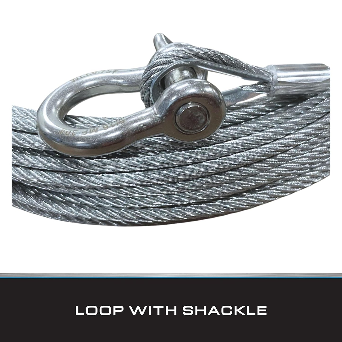 Tie Down 7x19 Aircraft Cable - Steel Cable with Loops - 2,500lbs Breaking Strength - Deck/Zip Line/Tow/Hanging Wire - 5/32" x 46 ft with Loop & Shackle
