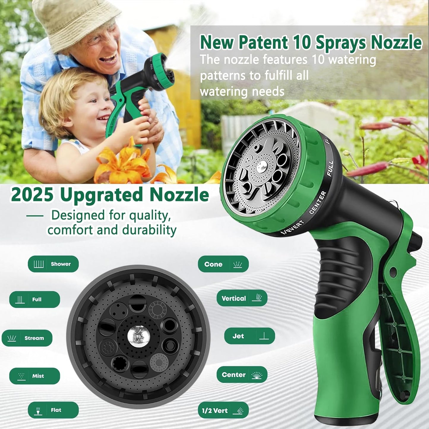 100 ft Garden Hose - 2025 New Upgraded Flexible Water Hose - Ultra Lightweight Kink-free Car Washing Pipe with 10 Function Sprayer and 3/4" Solid Brass Fittings - Durable,Leak proof Garden Hoses
