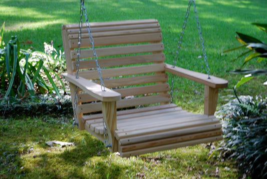 2FT Cypress Roll Porch Swing Made in USA with Hanging Hardware and Cup Holders