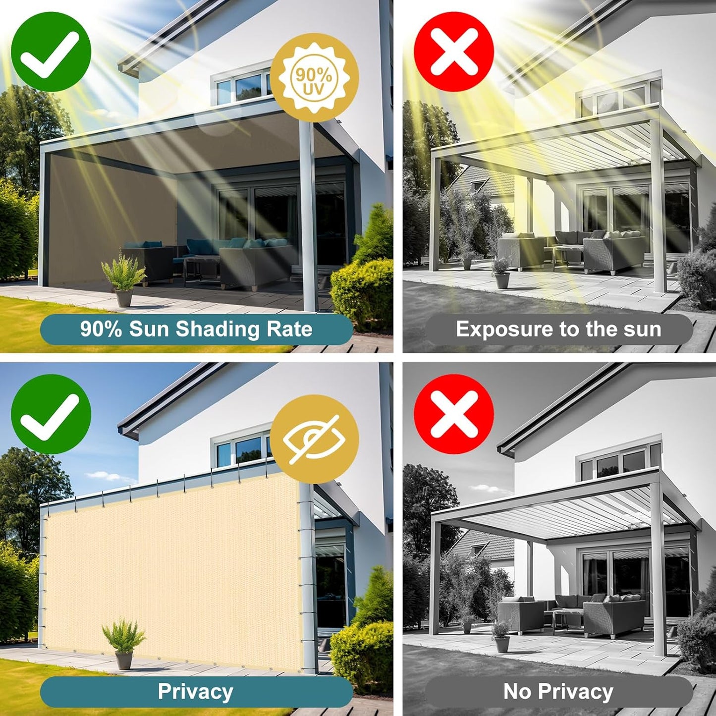 Shade&Beyond 90% Sun Shade Cloth with Grommets, 10' X 12' Pergola Shade Cover Canopy, Mesh Tarp Sun Screens for Patio, Outdoor, Garden, Backyard, Wheat