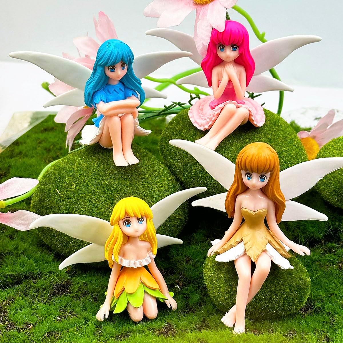 Suartus Miniature Fairy Figurines - 4Pcs Small Flower Fairies Ornaments Resin Mini Fairy Figurines Tiny Elf for DIY Fairy Garden Flower Pot Bonsai Micro Landscapes Craft Decoration Accessories