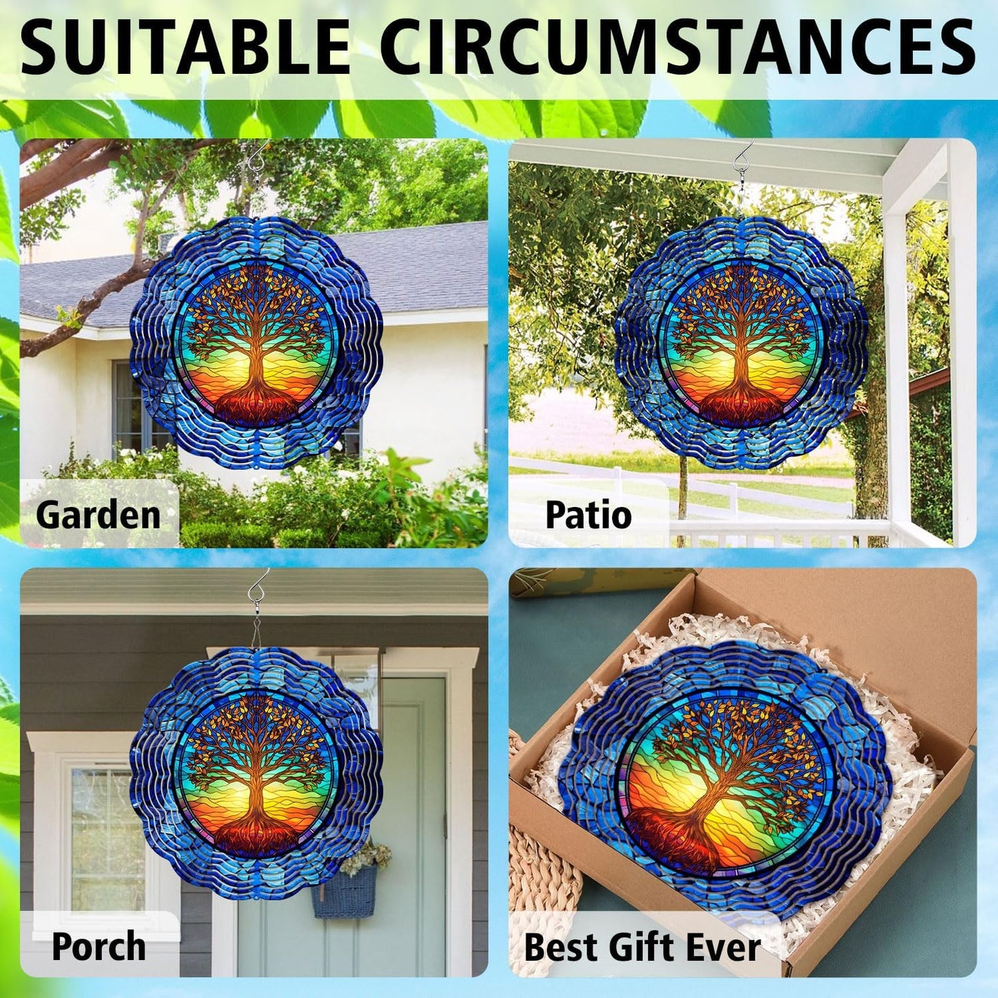 Tree of Life Yard and Garden Wind Spinner, Unique 3D Hanging Tree of Life Wind Spinner
