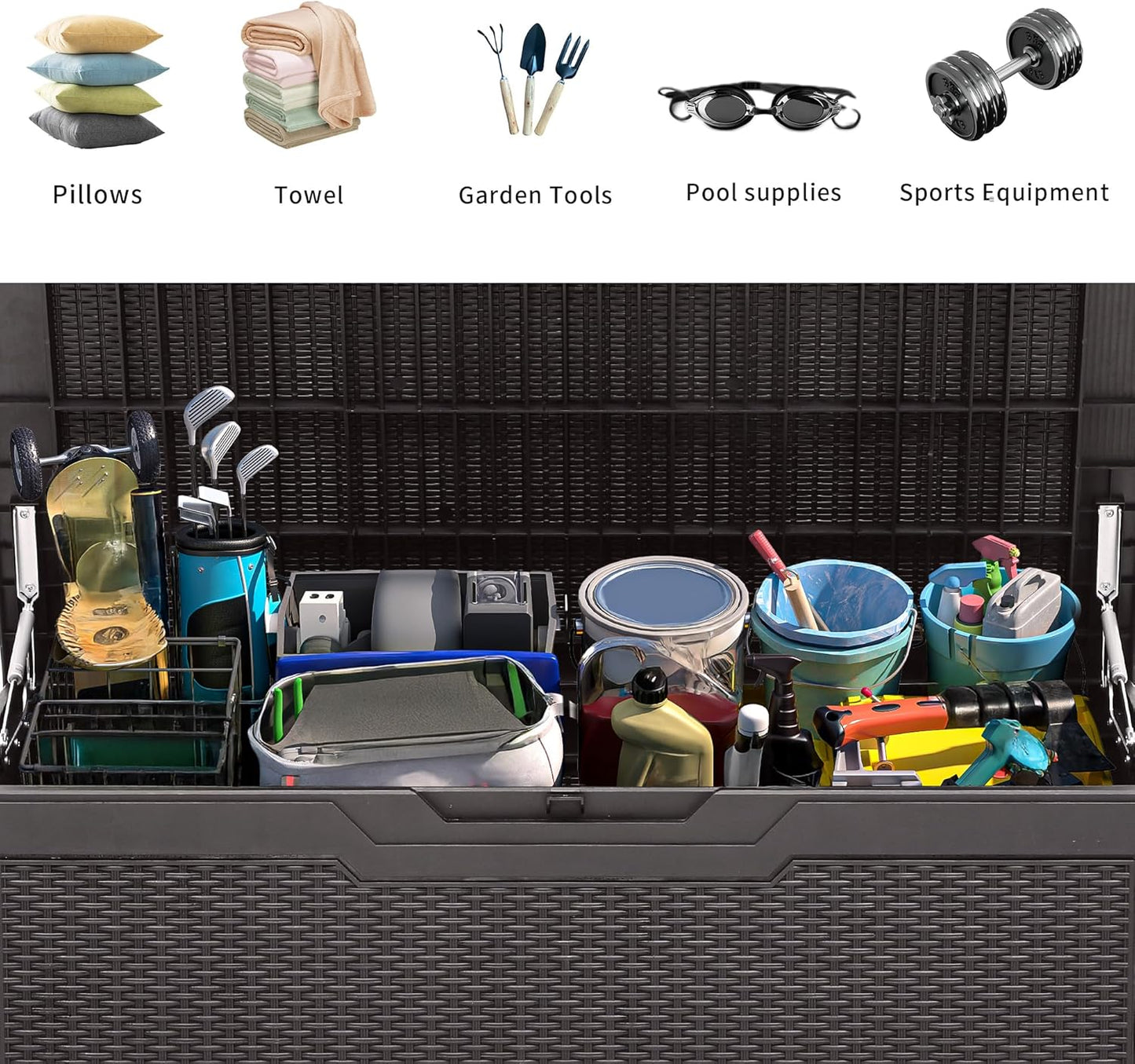 YITAHOME 100 Gallon Large Resin Deck Box Outdoor Storage Boxes for Patio Furniture, Outdoor Cushions, Garden Tools and Pool Supplies-Waterproof,Lockable (Dark Brown)