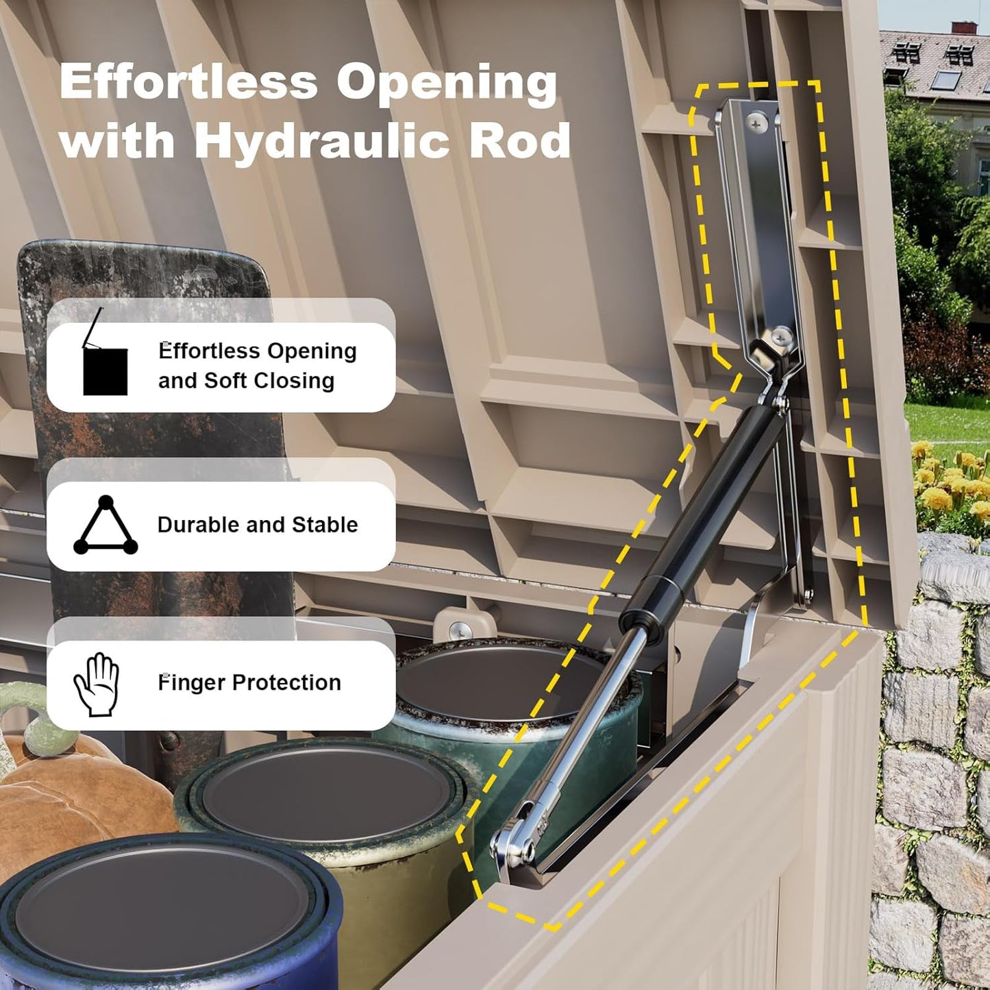 DRATO 150 Gallon Outdoor Storage Box, Large Waterproof Deck Box, Lockable Resin Storage Container with Reinforced Support for Patio Cushions, Garden Tools, UV-Resistant Outdoor Chest（Black）