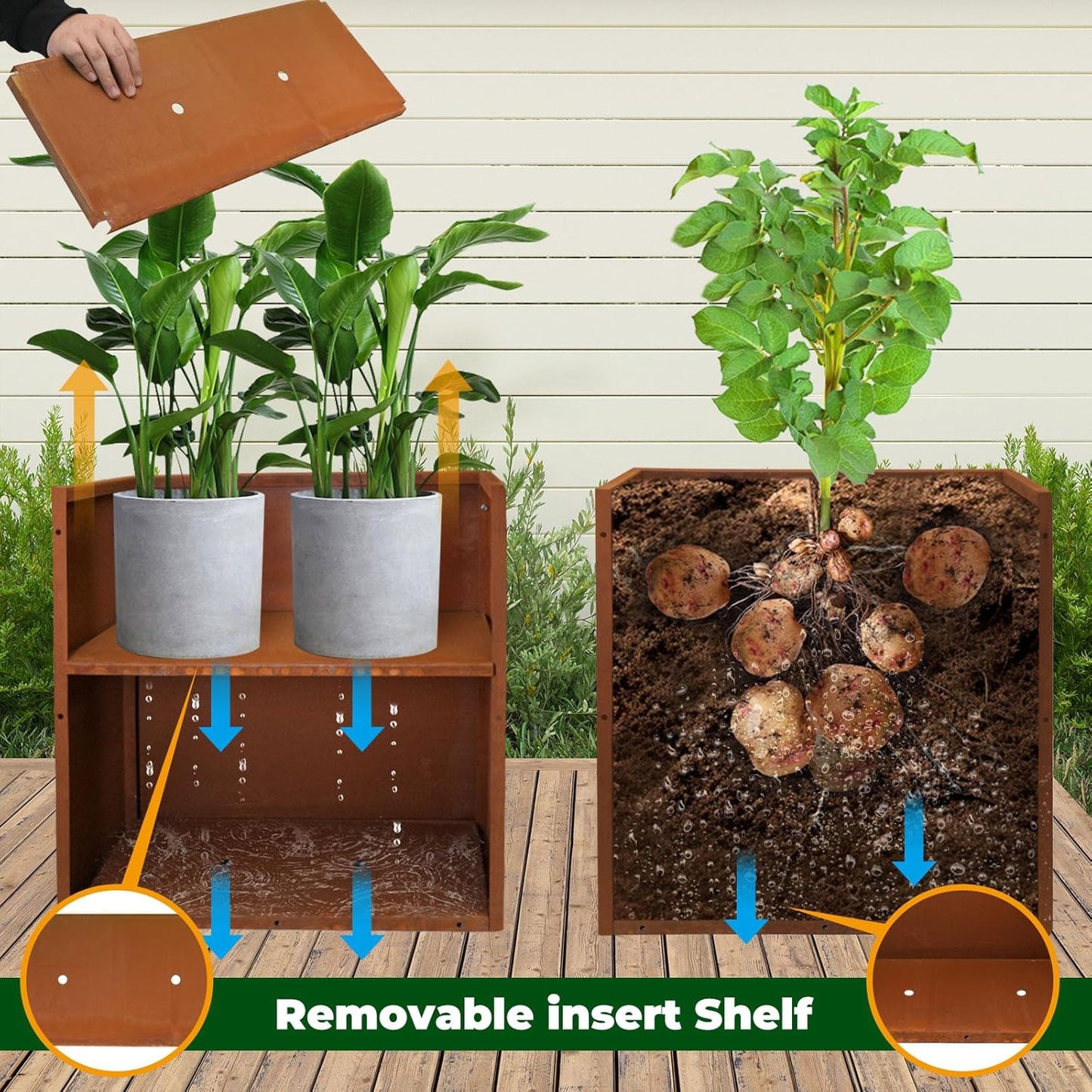 Galvanized Steel Metallic Heavy Planter for Outdoor Plants Metal Outdoor Planter Spliced Flower Box with Partitions for Outside,Indoor,Garden (Corten, 36 * 15 * 24)