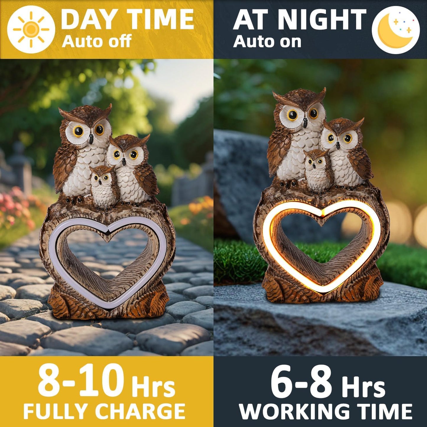 Solar Garden Decor Statues 7" Resin Solar Owl Waterproof Garden Owl Decor for Outside Yard Patio Porch Decoration Gift for Mom Grandma