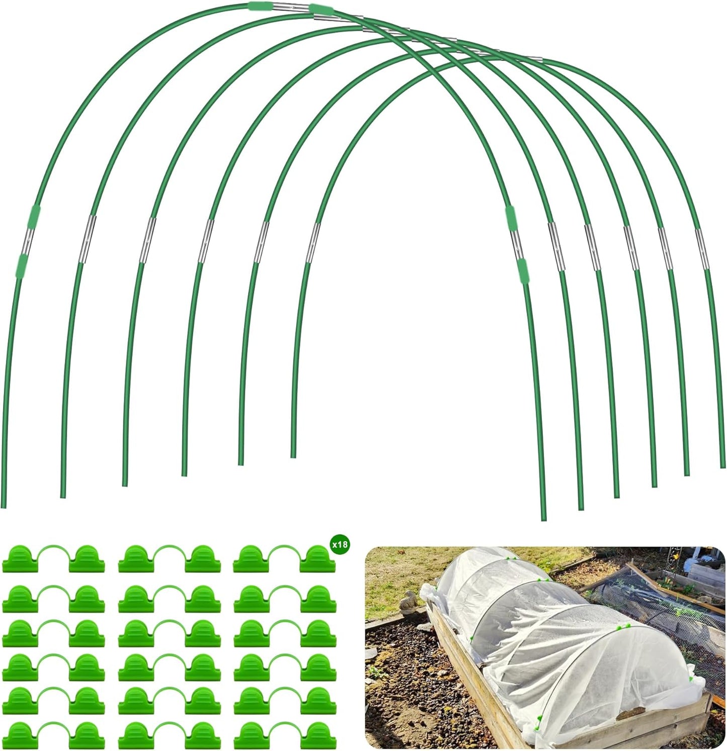 FOTMISHU Garden Hoops for Raised Beds Row Cover,6 Sets 5.6ft Grow Tunnel,Rust-Free Fiberglass Greenhouse Support Hoops Frame for Garden Mesh Netting, Outdoors Plant Growth -24PCS