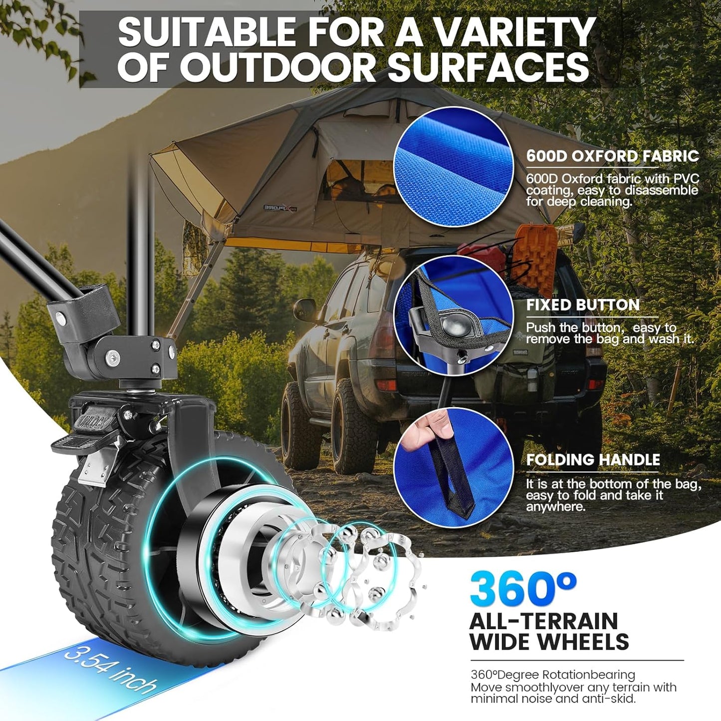 Wagon Cart Shopping Foldable Folding Collapsible with Wheels Big On Beach Garden Outdoor Grocery Heavy Duty Utility All Terrain Portable Wagons Carts for Groceries Sand Camping Sports Blue