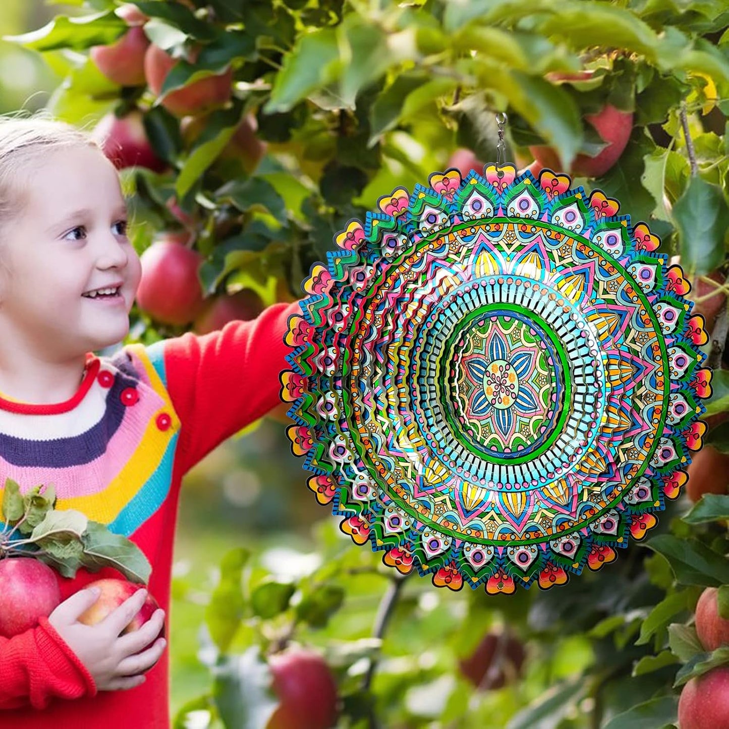 Mandala Rich Love Wind Spinner - 3D Kinetic Wind Spinners | 12″ Laser Cut Stainless Steel Hanging Sculpture & Catcher for Outdoor Garden Yard Decor | Mandala Gifts for Mom, Dad, Women, Men