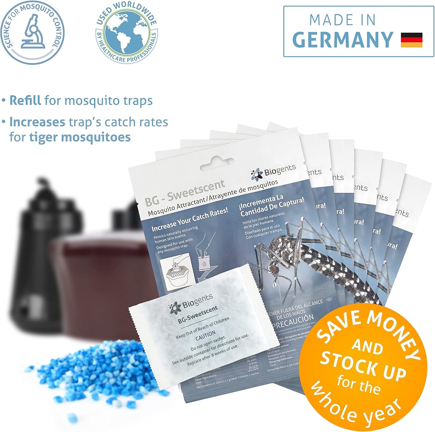 Biogents Sweetscent • Mosquito Attractant • Mosquito Lure • Mosquito Magnet • Compatible with All Mosquito Traps - Year Round Protection - Set of 6