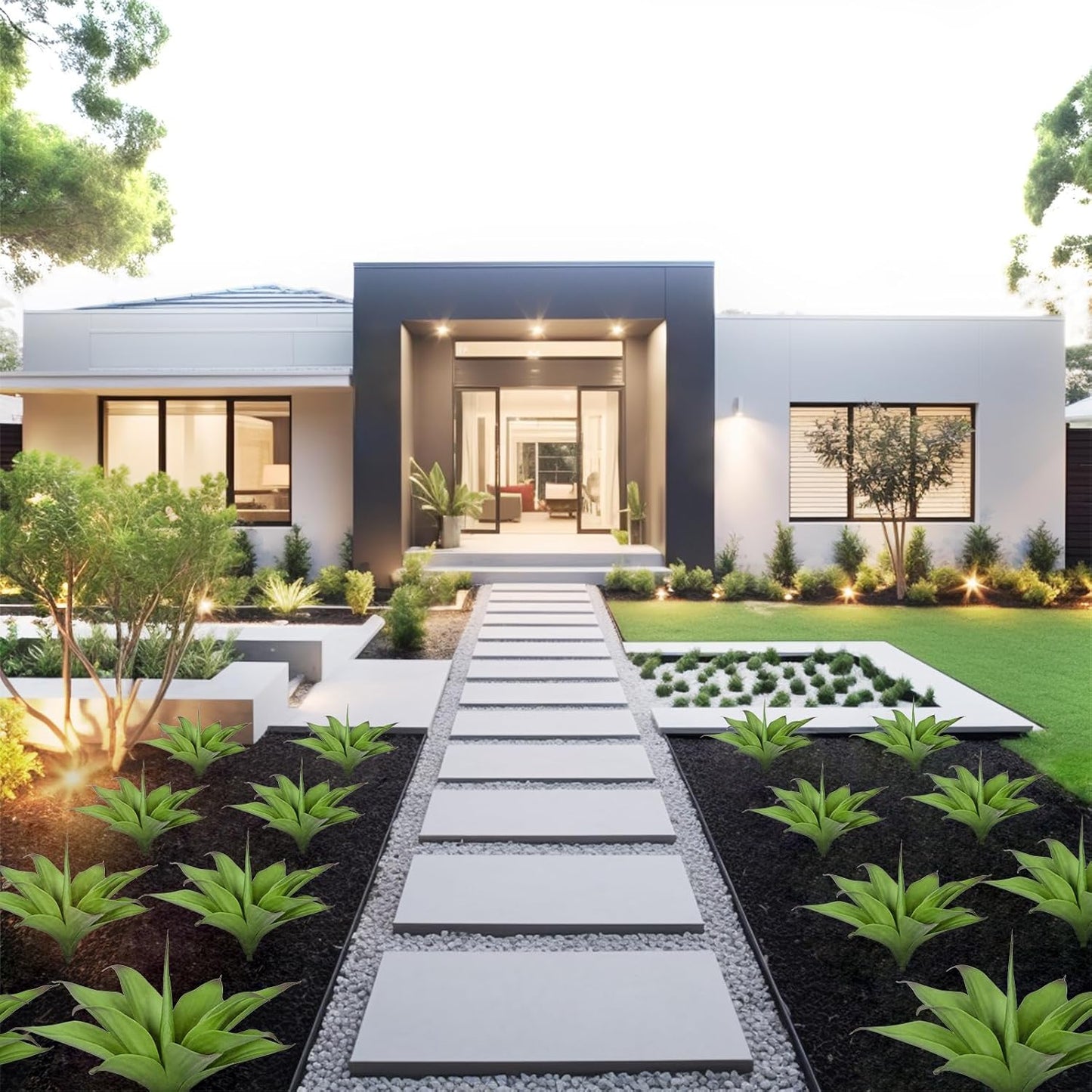 Artificial Agave Plants, UV Resistant Fake Agave Planters for Indoor and Outdoor Decorating Artificial Plants for Outdoors Fake Plants (2Pack, 12.6") Green