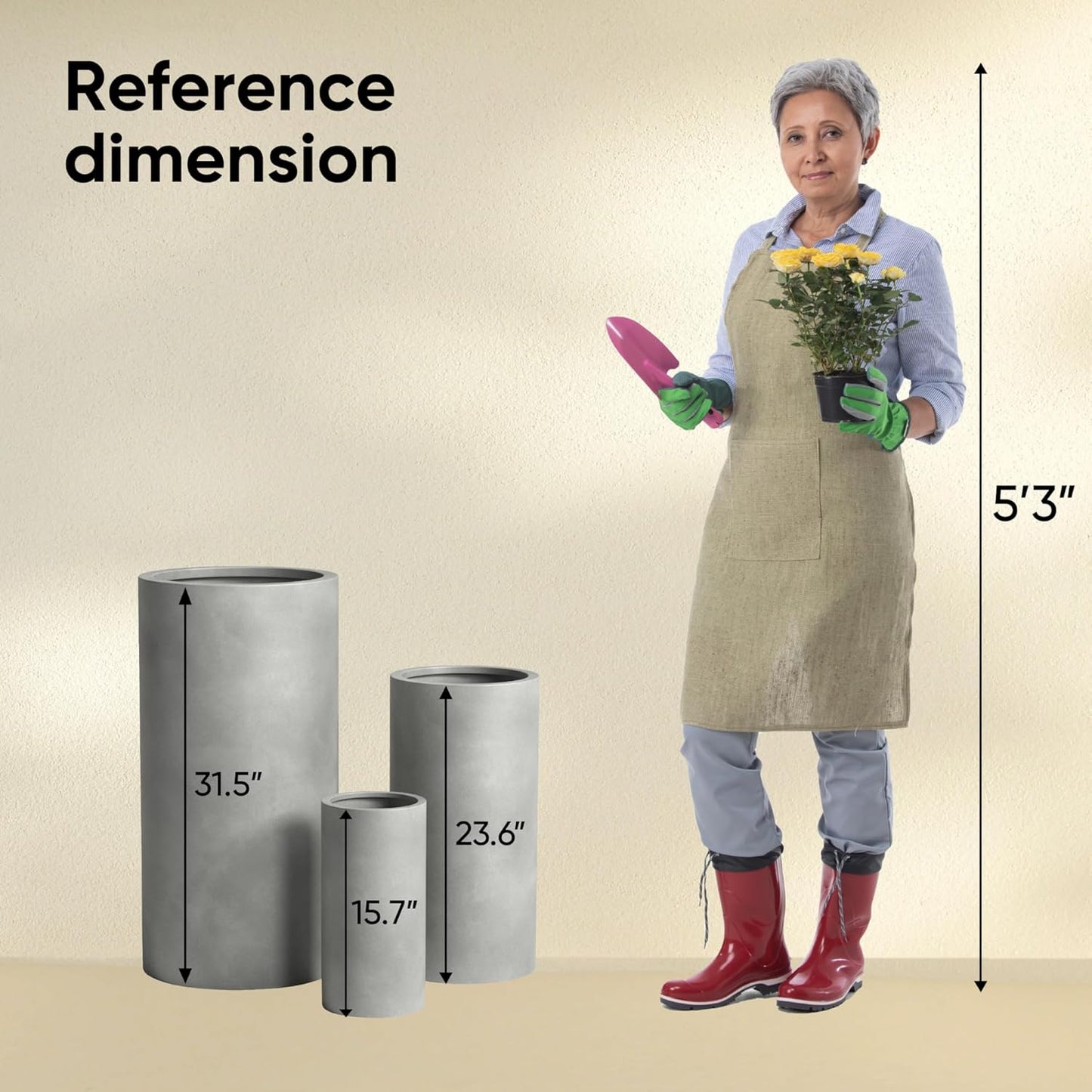 DTY Signature Mount Oxford Tall Outdoor Planter - Large Gray 31.5 Inch Height Modern Tall Planter Pot for Indoor & Outdoor Spaces - Stylish Planter for Contemporary Homes and Gardens