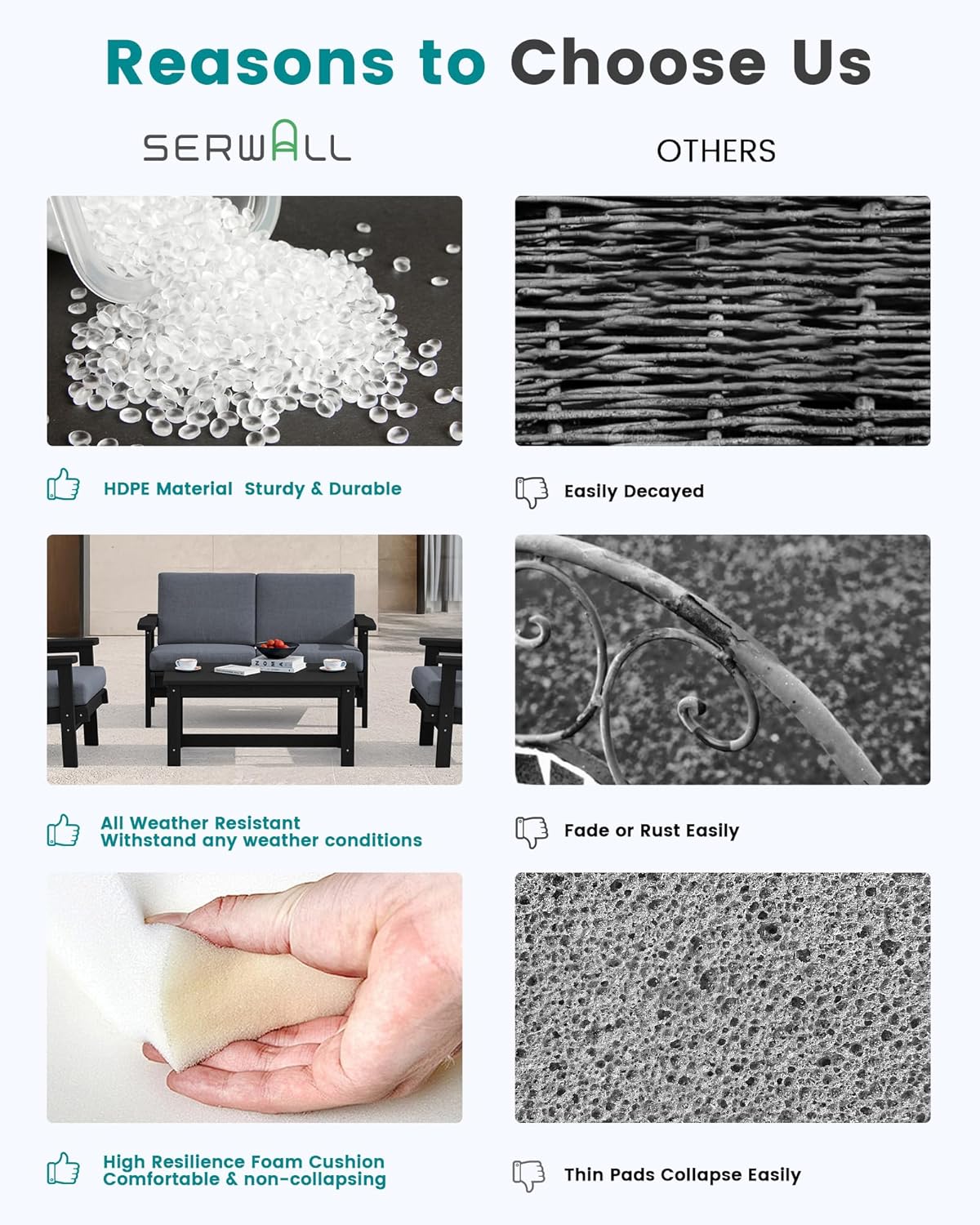 SERWALL Outdoor Loveseat, Black Frame and Grey Cushion