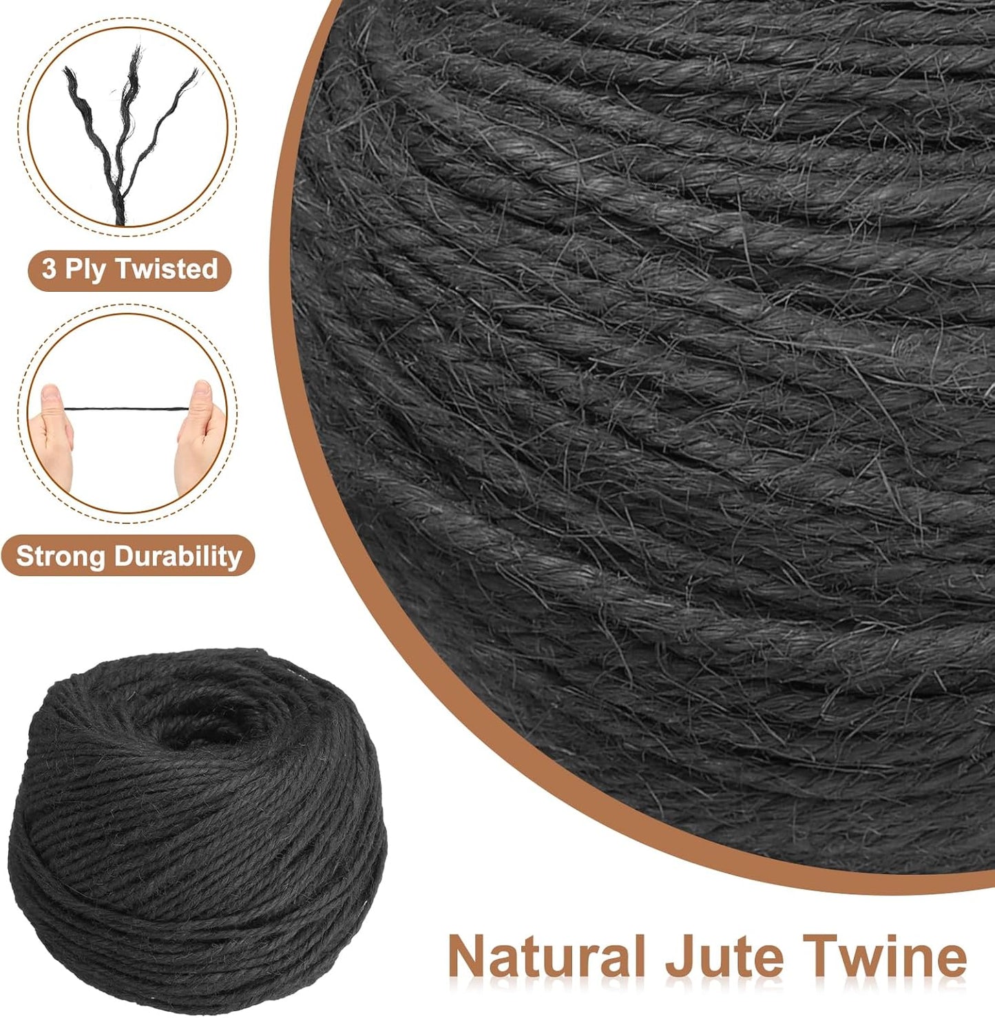 uxcell 328 Feet Natural Jute Twine String,3mm Thin Garden Twine Rope Colored Plant String Cord for DIY Art Crafts Gift Wrapping Decoration Packing Gardening Plant Hanger,Black