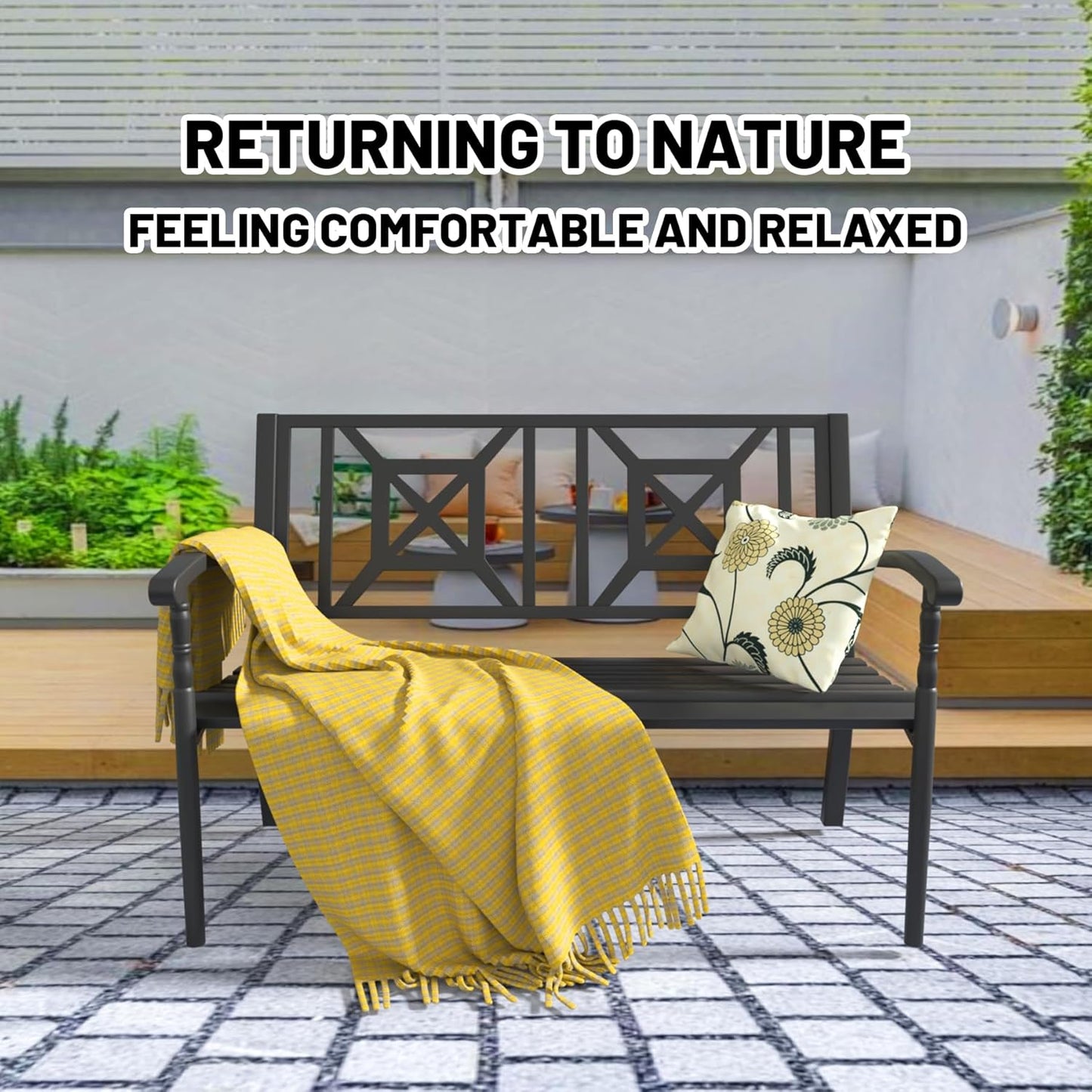 YLGJ&TIDY 50" Outdoor Bench, Metal Garden Bench, Patio Park Bench with Backrest & Armrests, Rust-Resistant, Perfect for Gardens, Parks, Porch, Lawn and Yard (BENCH05 2PK)