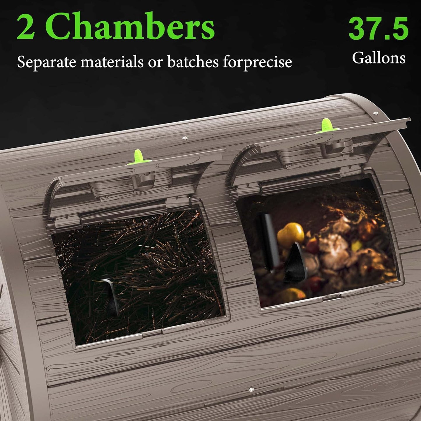 Dual-Chamber Outdoor Compost Tumbler, 37.5-Gallon Efficient Rotating Composter, UV-Resistant and Weatherproof, for Garden, Kitchen, and Yard (Grey)