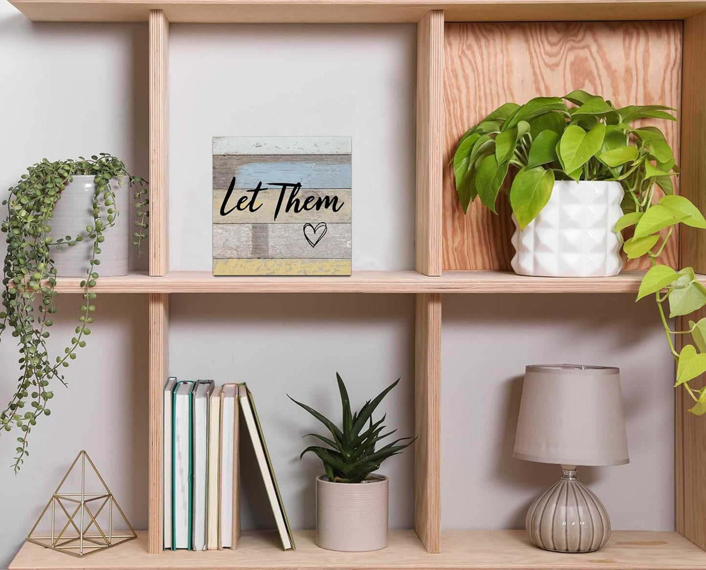 Let Them Wooden Sign, Office Decorations for Work, Let Them Mental Health Rustic Wood Box Signs 5x5 Inch, Desk Shelf Tabletop Decor for Home Cubicle Decor, Office Gifts for Coworkers Women, 15