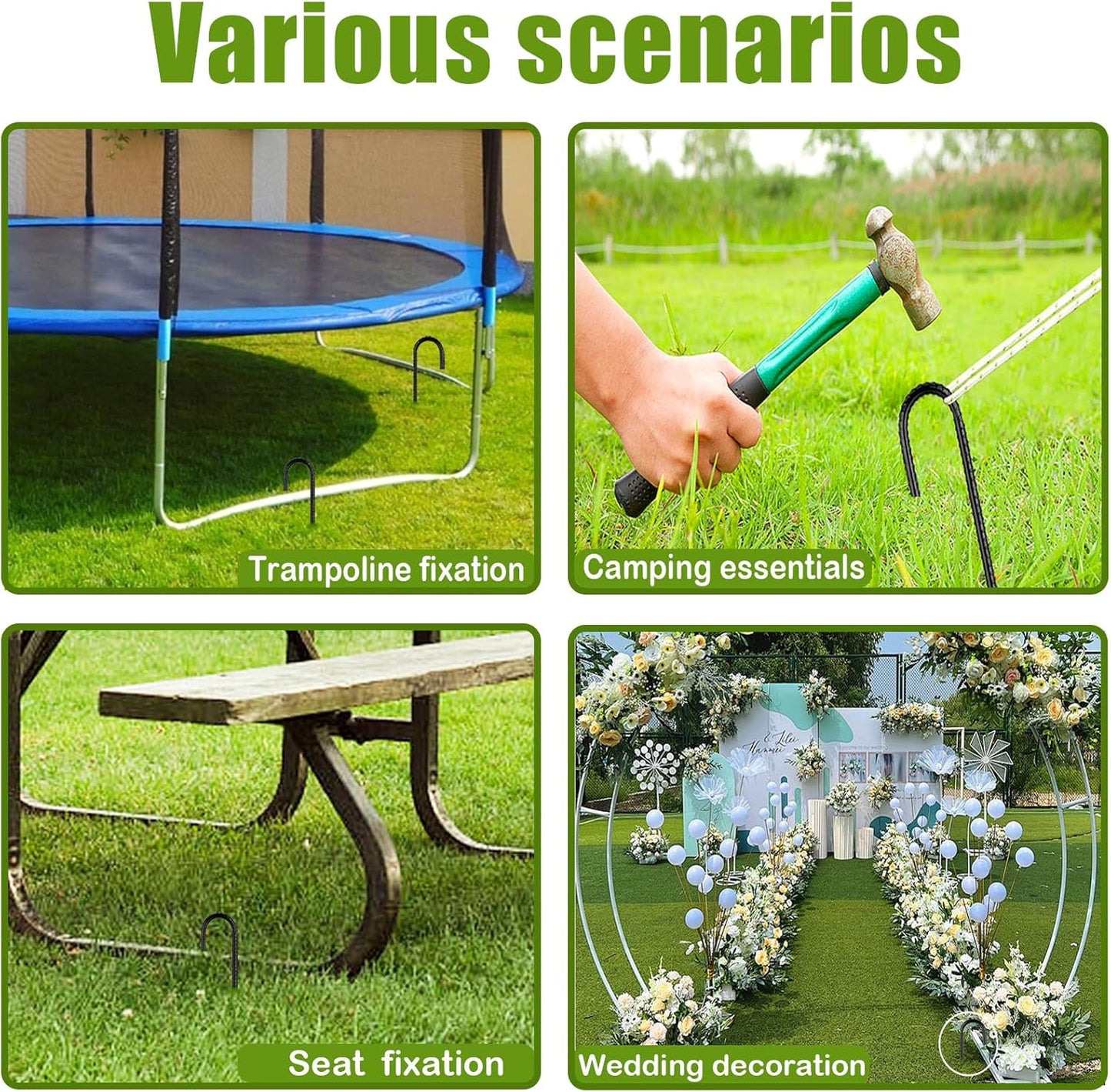 Rebar-Stakes-12Inch,J Hooks Ground Stakes Anchors for Gardening Black Coated Ground Stakes 50pcs Anti-Rust Heavy Duty Dog Fence Fixed Water Pipes Soccer Goals Tent Camping Trampoline