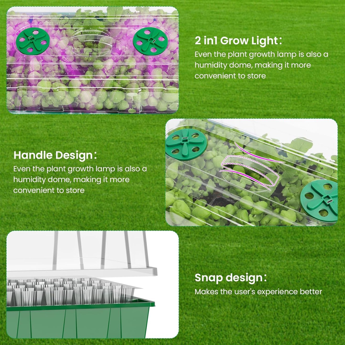 MIXC Seed Starter Tray with Lights, 2 Packs Mini Propagator Plant Grow Kit Greenhouse with Humidity Vented Domes and Base for Seeds Starting, Green