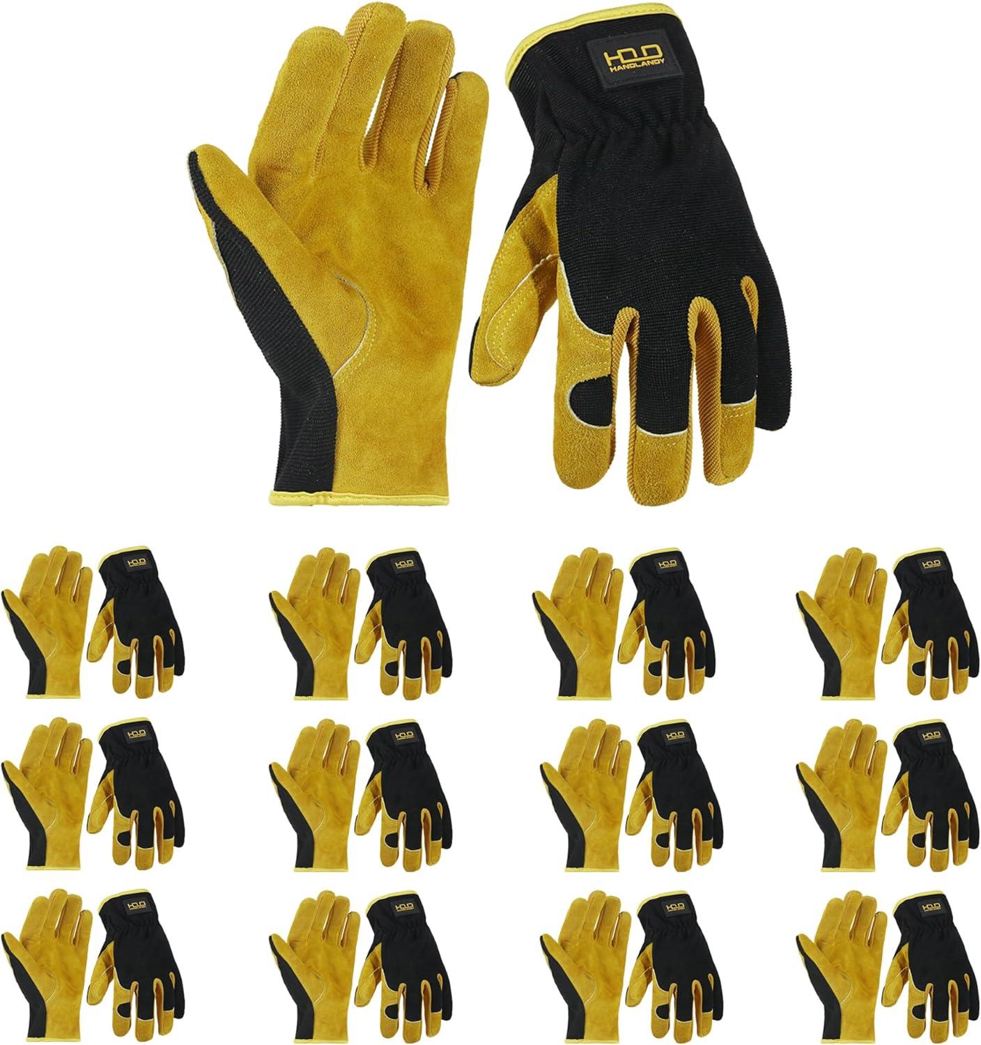 HANDLANDY Leather Work Gloves for Men & Women, Reinforced Durable Garden Gloves, Cowhide Working Glove for Gardening