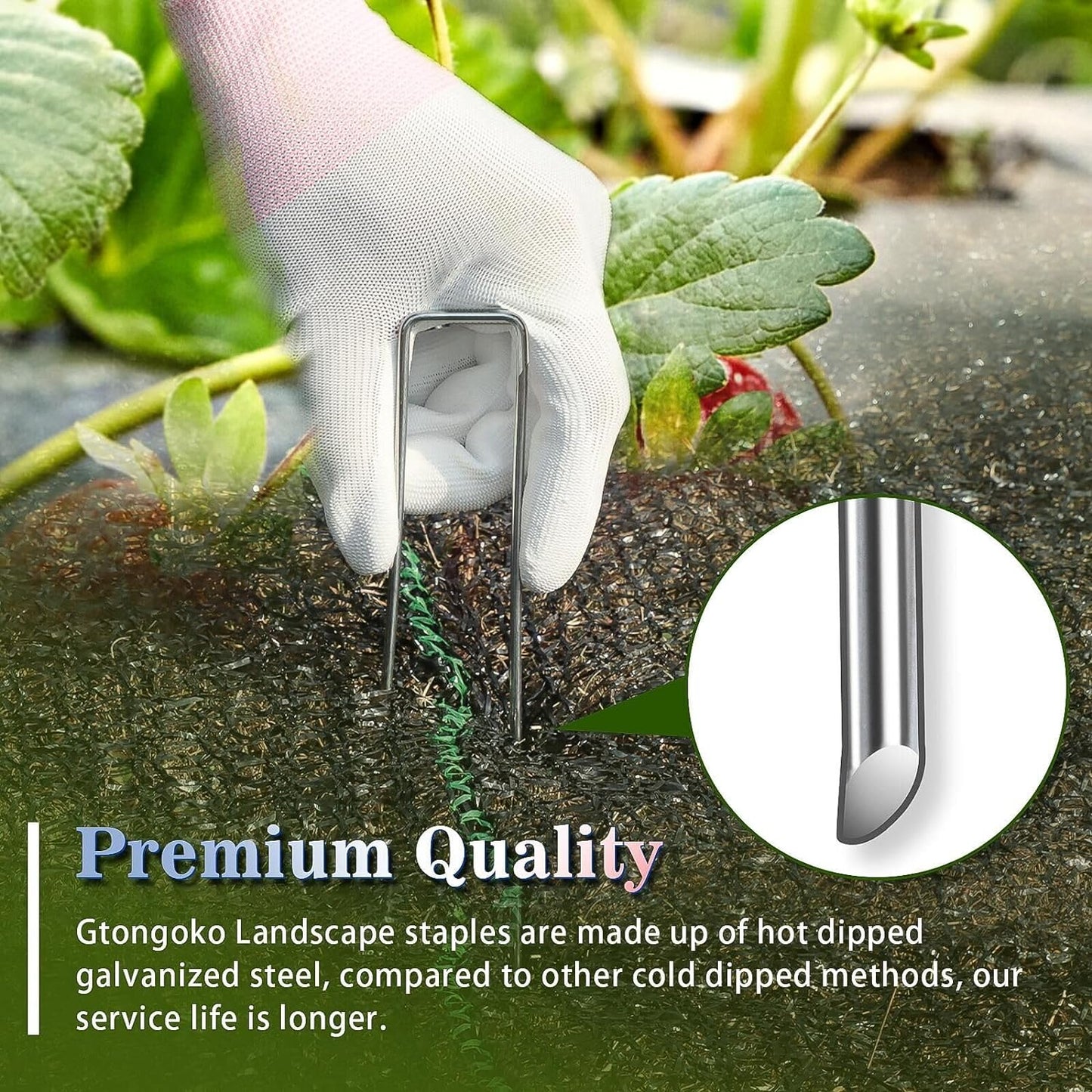 Gtongoko 50 Pack 10 Inch Galvanized Landscape Staples Garden Plant Cover Stakes 11 Gauge SOD Staples Ground Fence Stakes for Landscaping Securing Weed Barrier Fabric