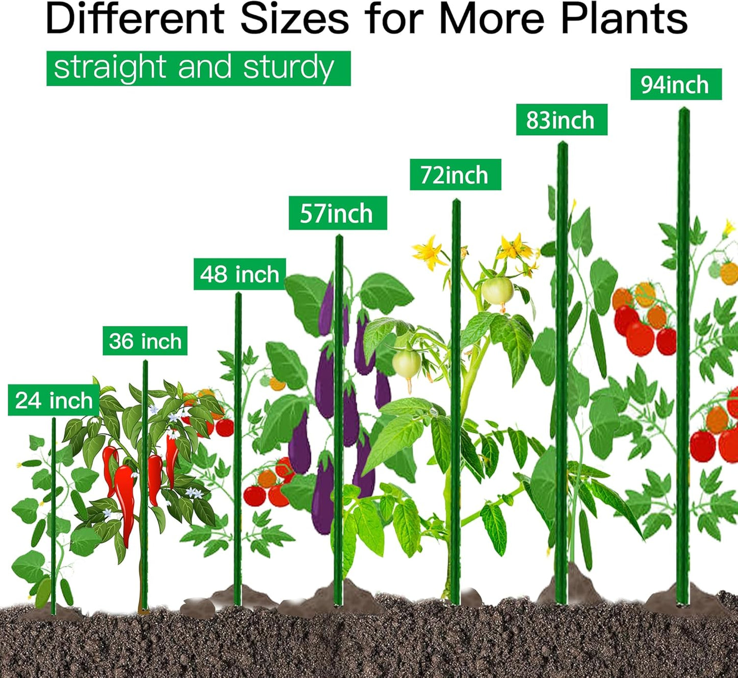 Garden Stakes 8ft, Metal Plant Stakes 8 Feet for Gardening and Farm, 0.78 Inch Dia Plastic Coated Plant Support for Tomato, Cucumber, Bean, Flower, Potted and More Climbing Plants 10 Pack