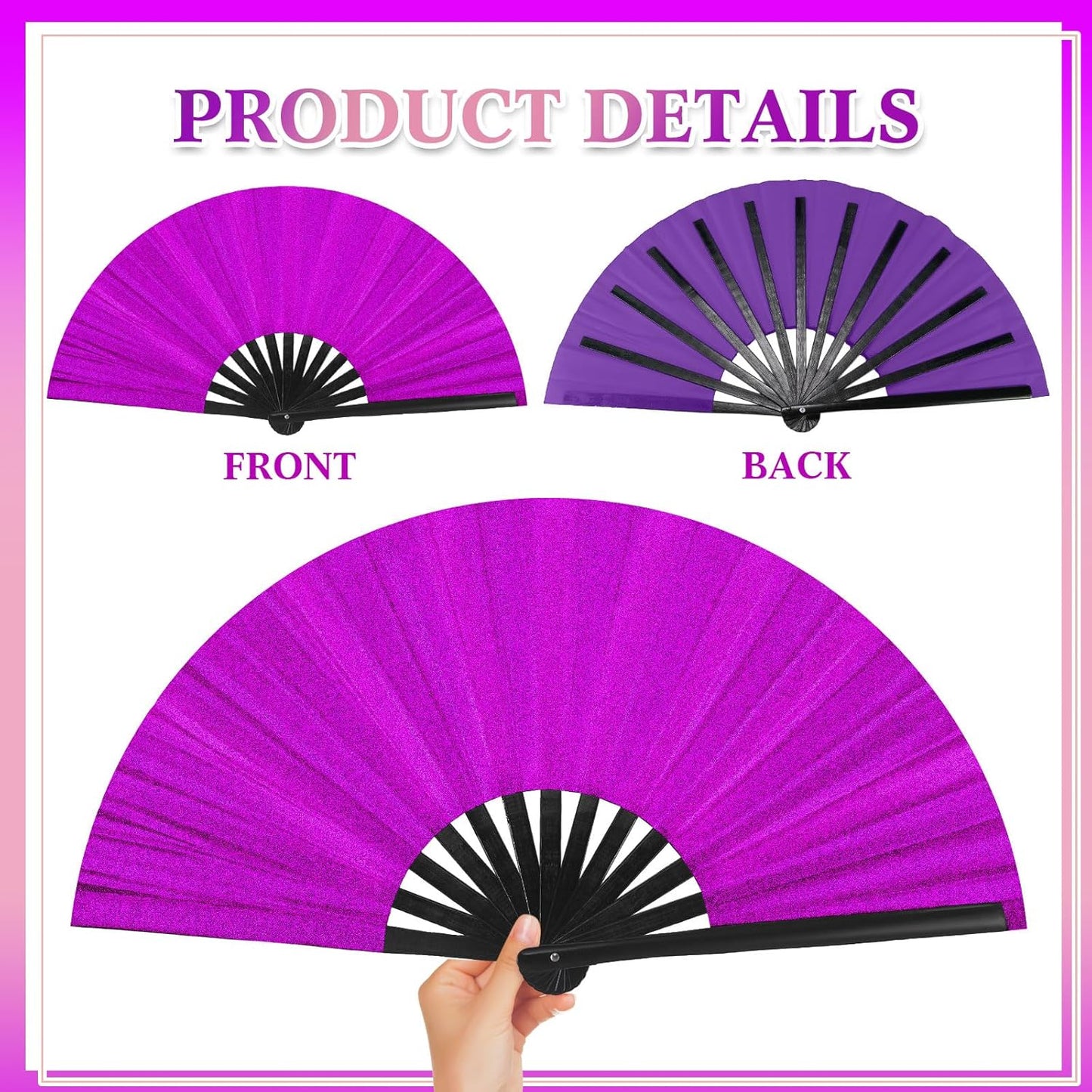 Maitys Large Clap Fans for Line Dancing Large Chinese Folding Hand Fans for Men and Women, Festival, Tai Ji, Kungfu, Martial Art, Gifts(Glitter Purple and Pink,2 Packs)