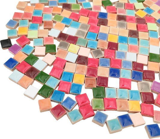 500g/1.1lb Random Color Irregular Ceramics Mosaic Tiles,DIY Making Creative Ceramic Mosaic Tiles for DIY Craft Plates Flowerpots Vases Cups Mosaic Making Supplies (Square(0.47"))